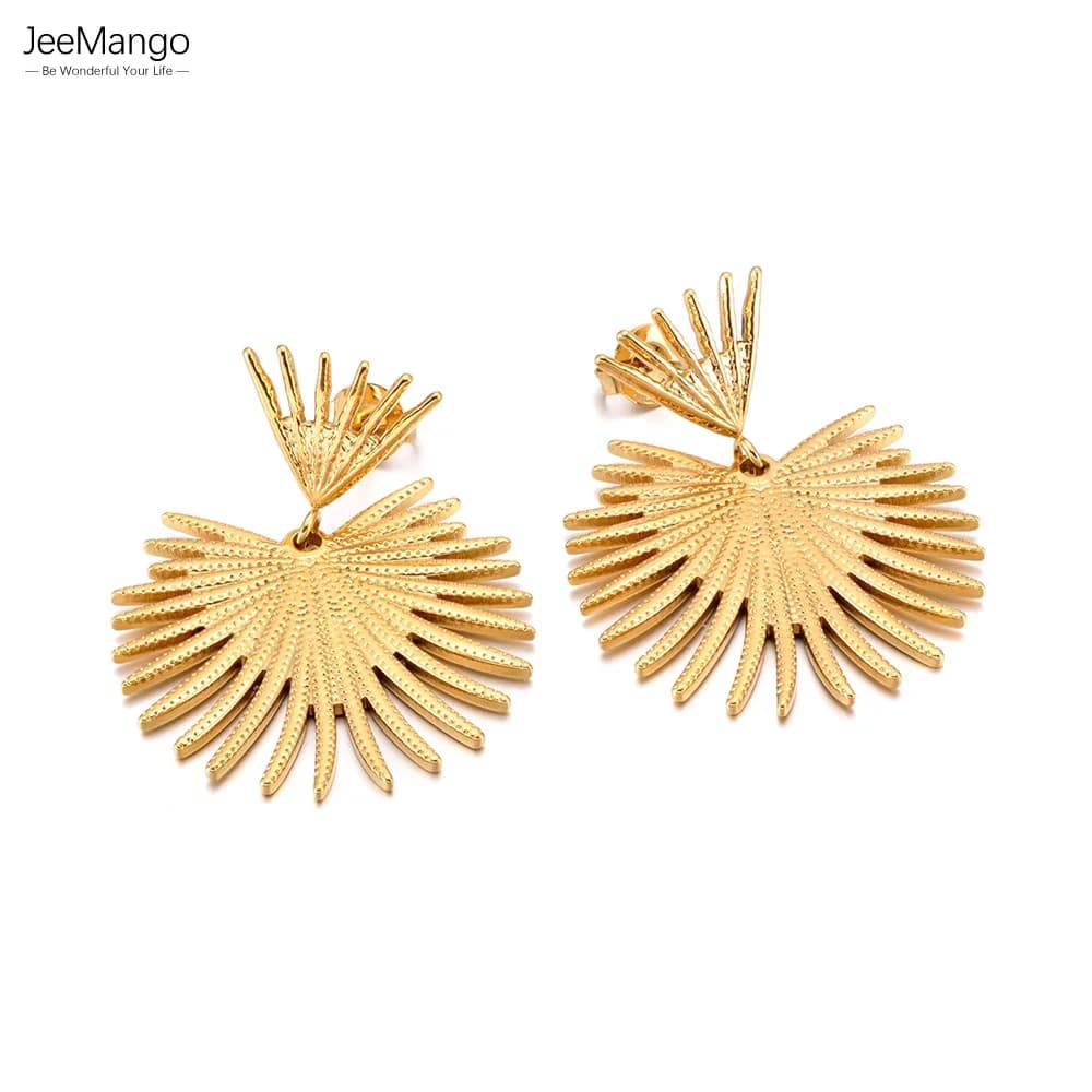 Orecchini a Perno JeeMango in Acciaio Inossidabile a Forma di Foglia Esagerata, Stile Vintage, per Donna, Gioielli Geometrici in Metallo per Feste E26073