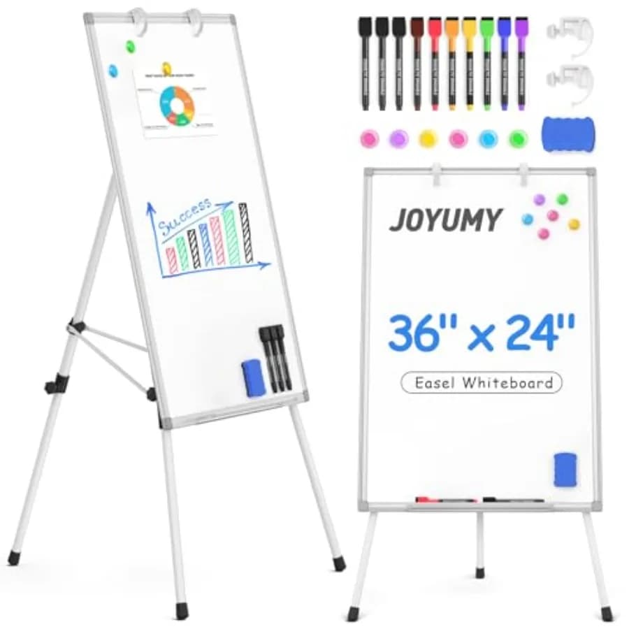 Lavagna Bianca Cancellabile a Secco con Supporto 36x24 pollici, Lavagna Interattiva con Cavalletto Regolabile in Altezza 3' x 2', Flipchart Verticale Bianco