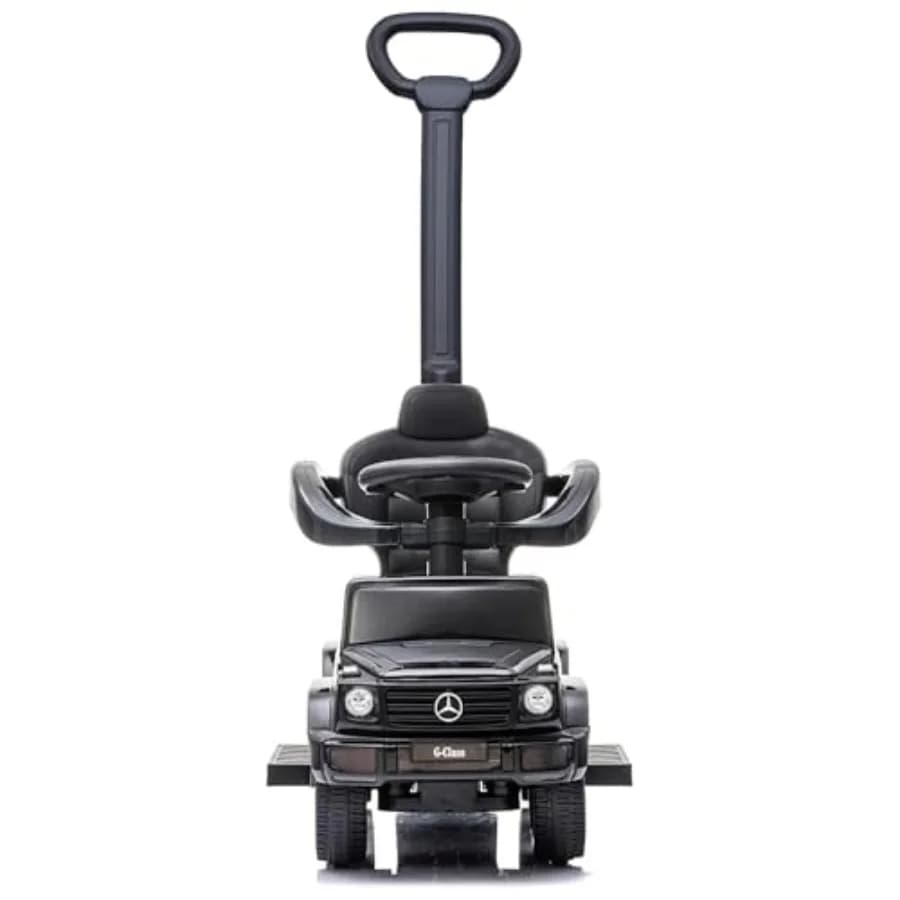 Outdoor toddler ride-on car: 3-in-1 Mercedes G-Wagon push stroller, metal frame, black, realistic driving experience with music