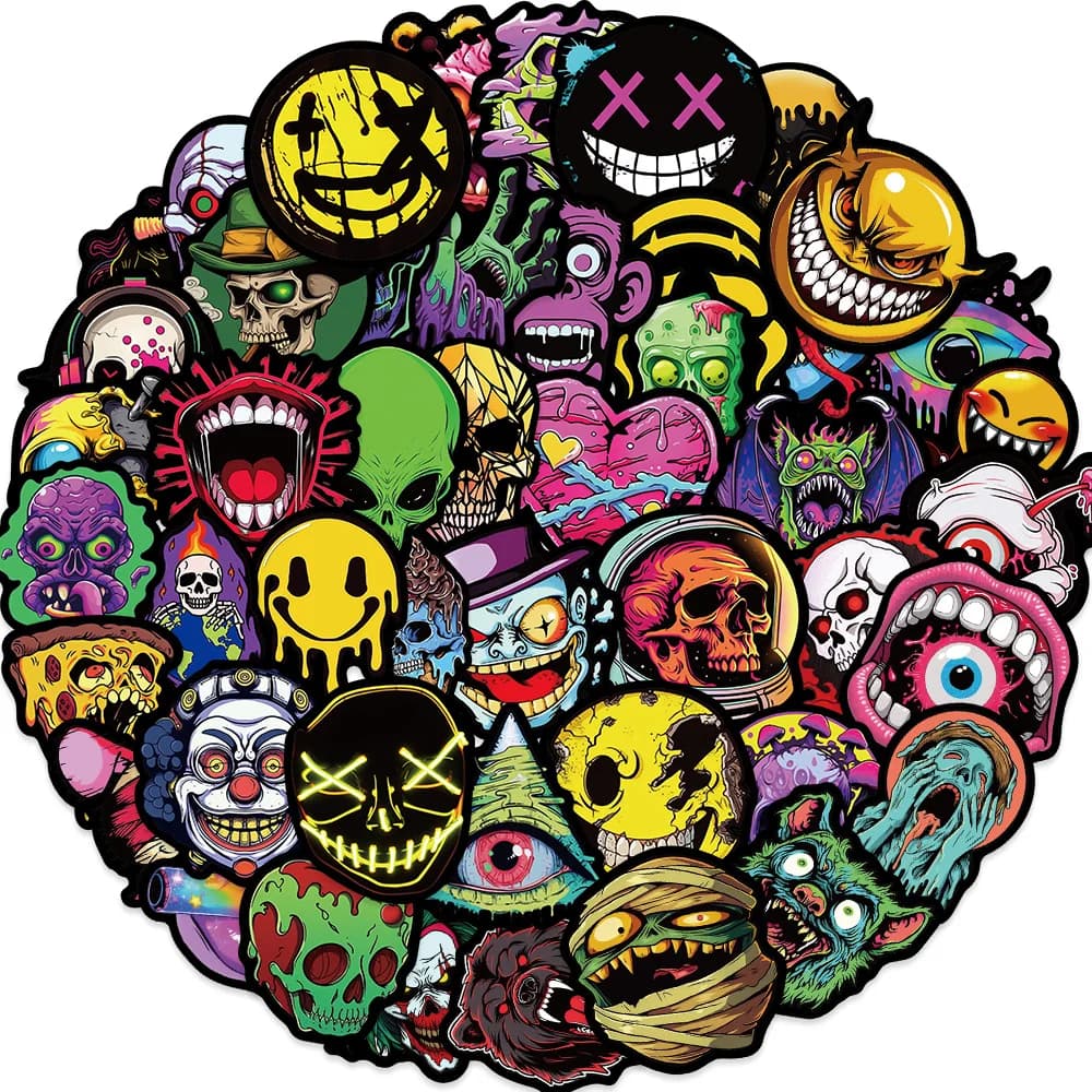 50 pezzi di cartone animato gotico fantasma faccia teschio adesivi graffiti impermeabili per casco bicicletta conto a mano astuccio decalcomanie LanLanStic