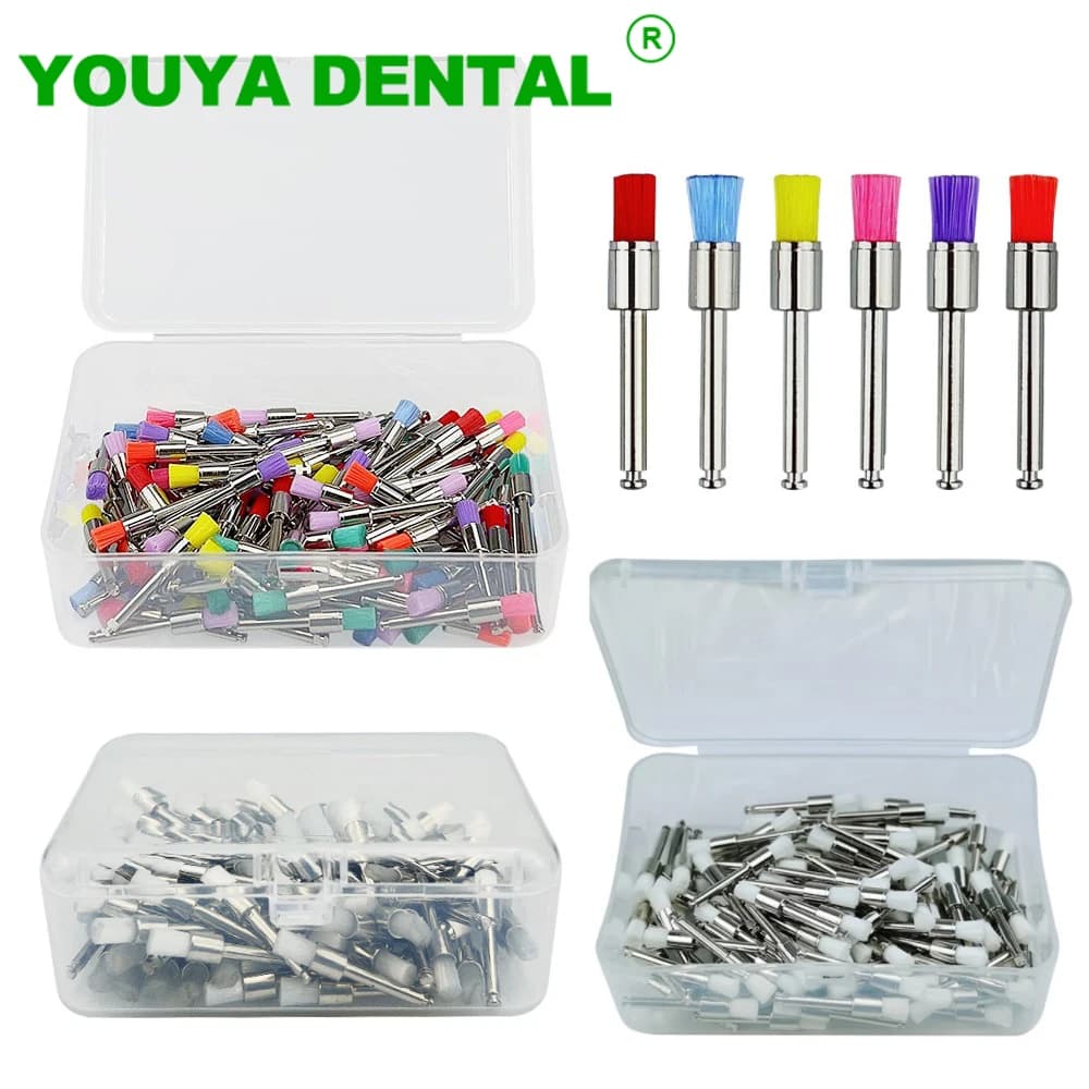 100 pcs/box Dental polishing brush Nylon prophylaxis brush closure Small plate polishing polisher Brush head Teeth whitening tools