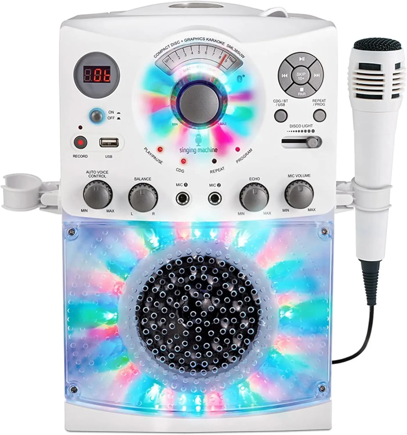 Macchina per Karaoke Portatile con Bluetooth, Luci LED e Microfono per Tutte le Età - Connettività CD/USB/TV