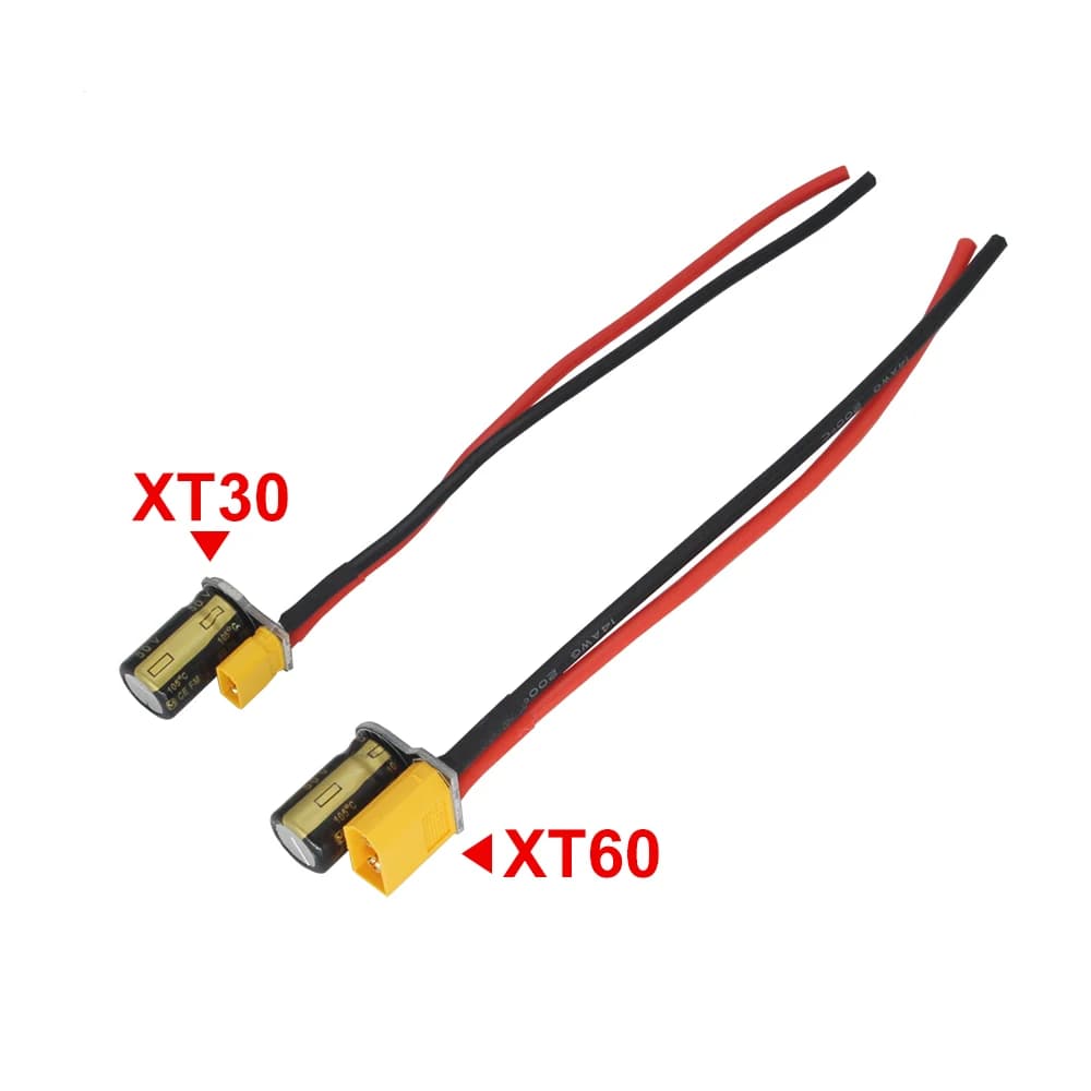 XT30/XT60 Cavo connettore maschio con filtro a spillo di tensione del condensatore 470uF 50V per FPV ESC PDB 3 ~ 6s Lipo Batteria RC Parti
