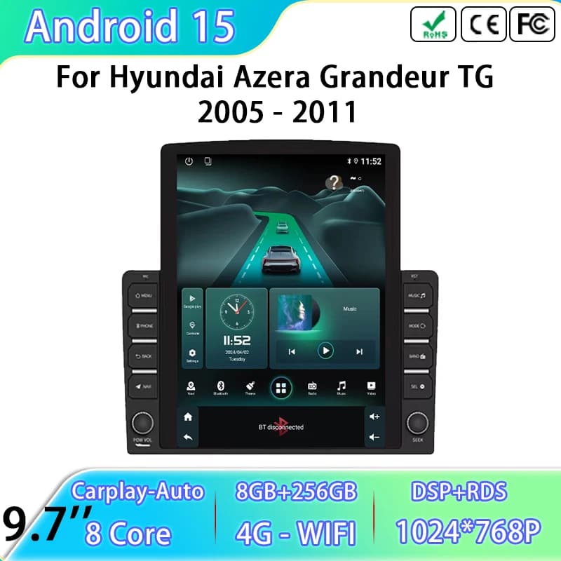 Lettore video multimediale per auto per Hyundai Azera Grandeur TG 2005 - 2011 Android 15 Navigazione GPS automatica 4G WIFI Unità principale No 2din
