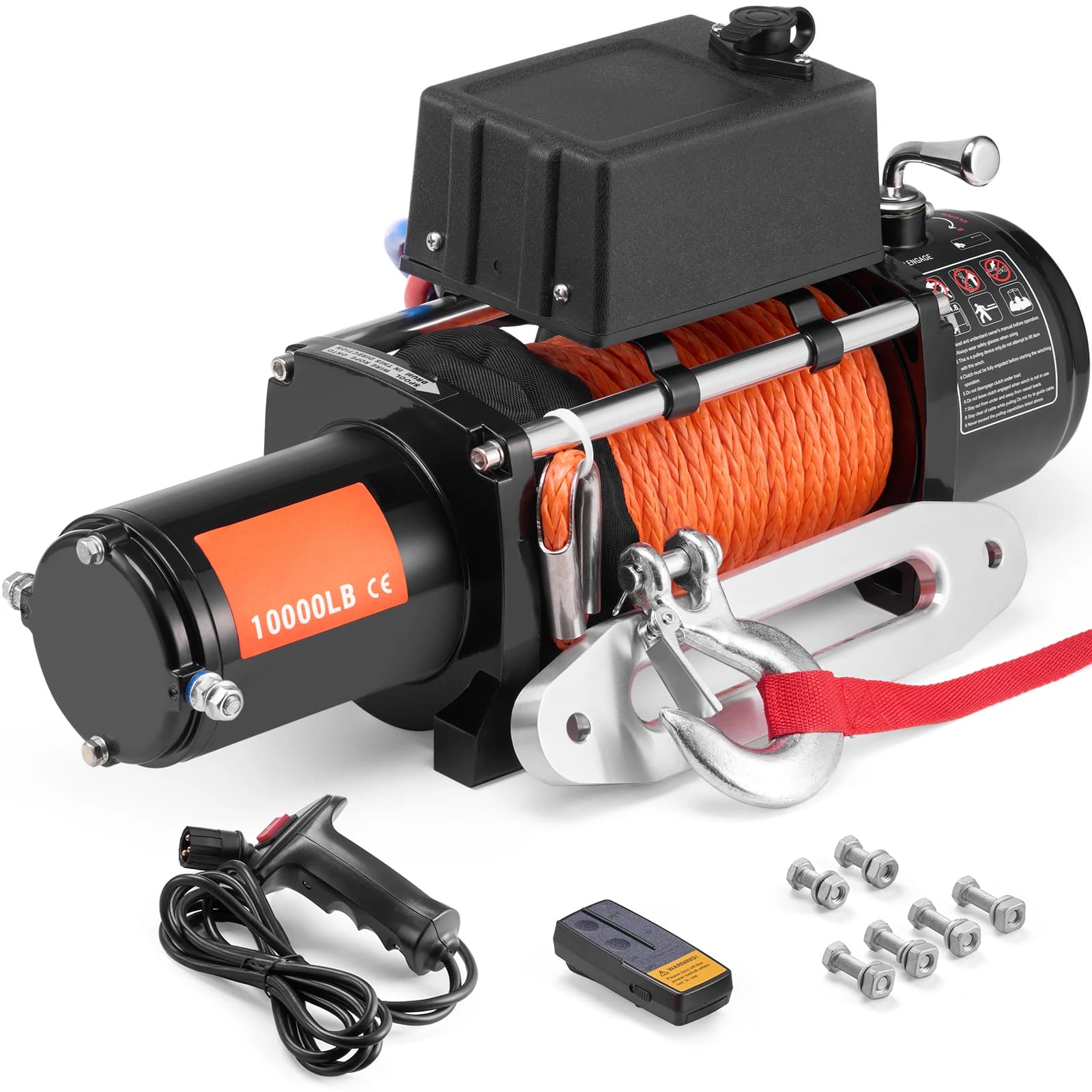 SucceBuy 10000 lbs Electric Verricello for 12V trucks with 65-foot synthetic rope IP55 wireless control for trailer SUV offroad Jeep