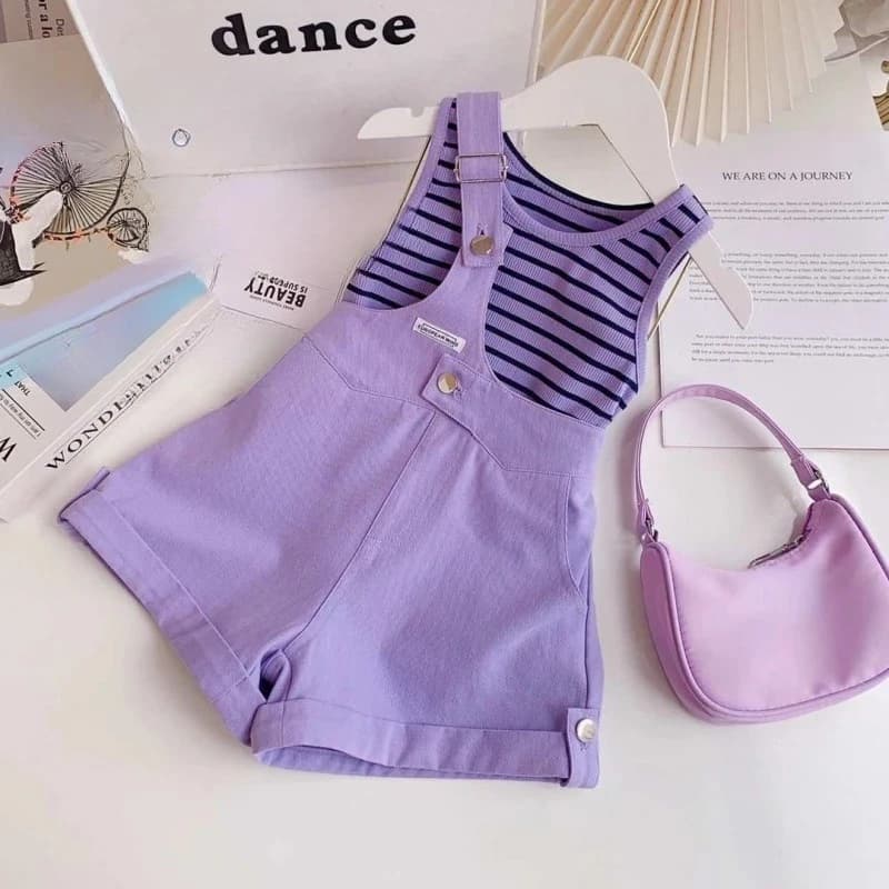 Summer dress for girls Striped T-shirts + shorts with suspenders Set of two pieces for children New clothes for girls 2 pieces 2 4 5 7Y