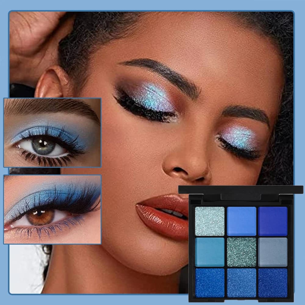9 color shade palette Blue Waterproof sweat resistant Matte Blue Pearl Glitter Finish Performance Scene makeup Music festival