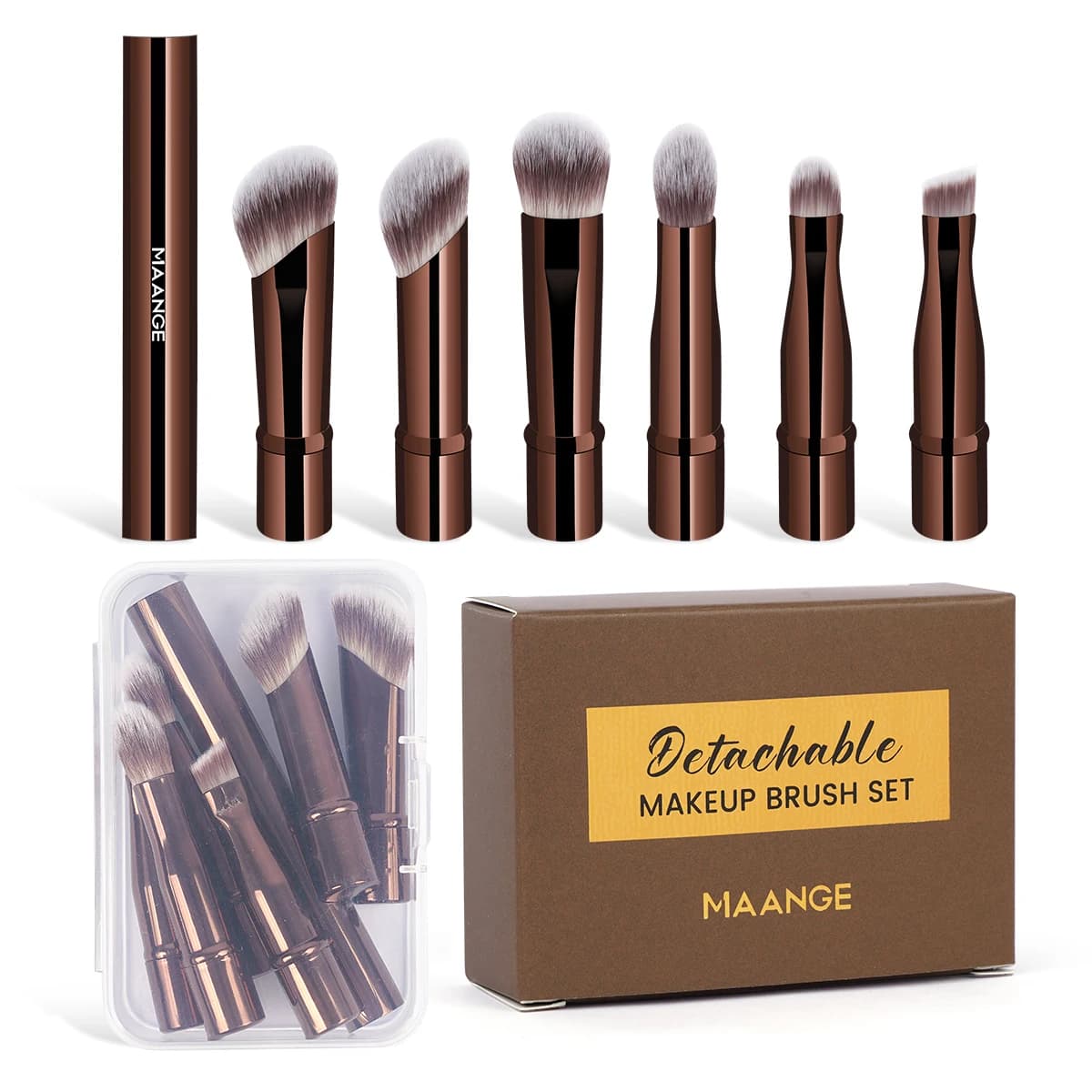 Set di pennelli per trucco a doppia estremità Set di pennelli per correttore per contorno da viaggio staccabile Pennello per ombretto Strumenti cosmetici per il viso con scatola per il trucco