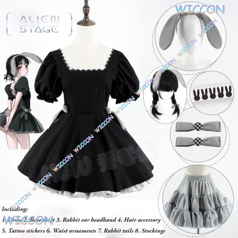 Anime Alien Stage Cosplay 3th Anniversary Her Cosplay Dress Black Wig Her Rabbit Coffee Cameroon Woman Halloween Role Game