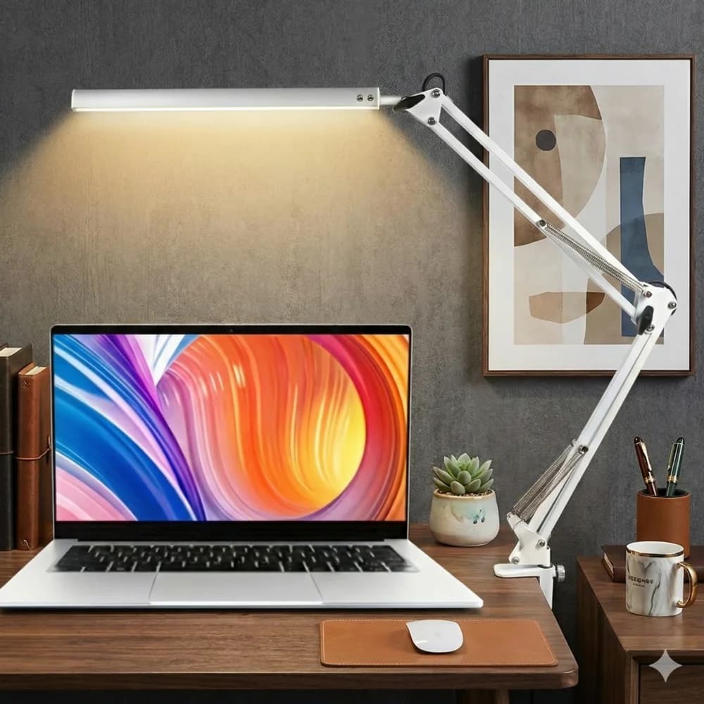 Lampada da scrivania a LED pieghevole a testa singola in metallo per la cura degli occhi 3 colori regolabili 10 livelli di luminosità Testa della lampada rotante flessibile per la casa