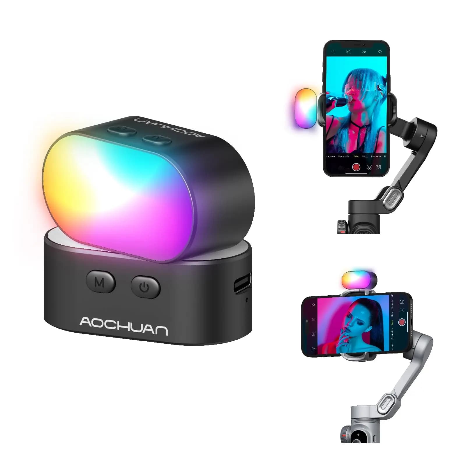 AOCHUAN Luce di riempimento magnetica RGB per giunto cardanico LED Luce per fotografia video 3 luminosità e 7 regolazioni dei colori per telefono Selfie Live