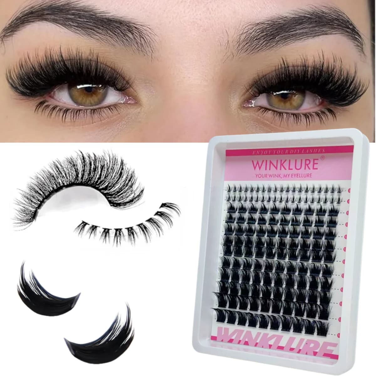 WINKLURE Eyelashes Natural Effect With Tips, Extension Eyelashes Make from You Curve D, Individual Eyelashes Scores Complete
