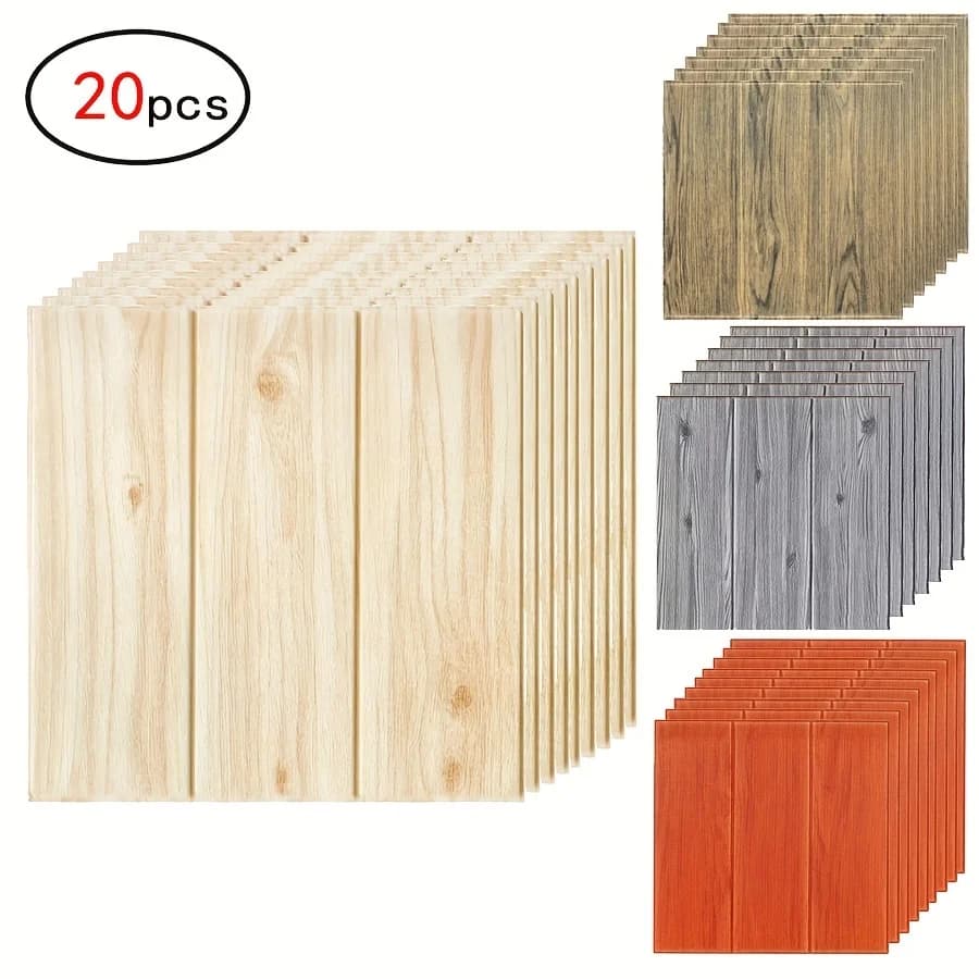 20 pcs self-adhesive PE foam wallpaper for home decorations with 3D wood veins thickened