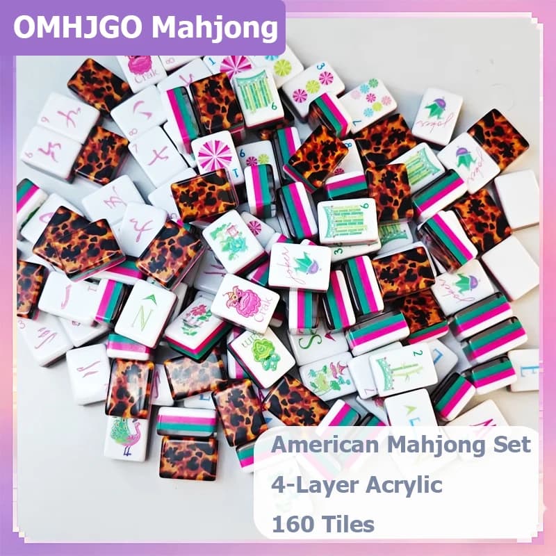 Set Mahjong Americano in Acrilico a 4 Strati con Motivo Leopardato, Portatile, per Intrattenimento e Regali a Sorpresa, Spedizione Gratuita