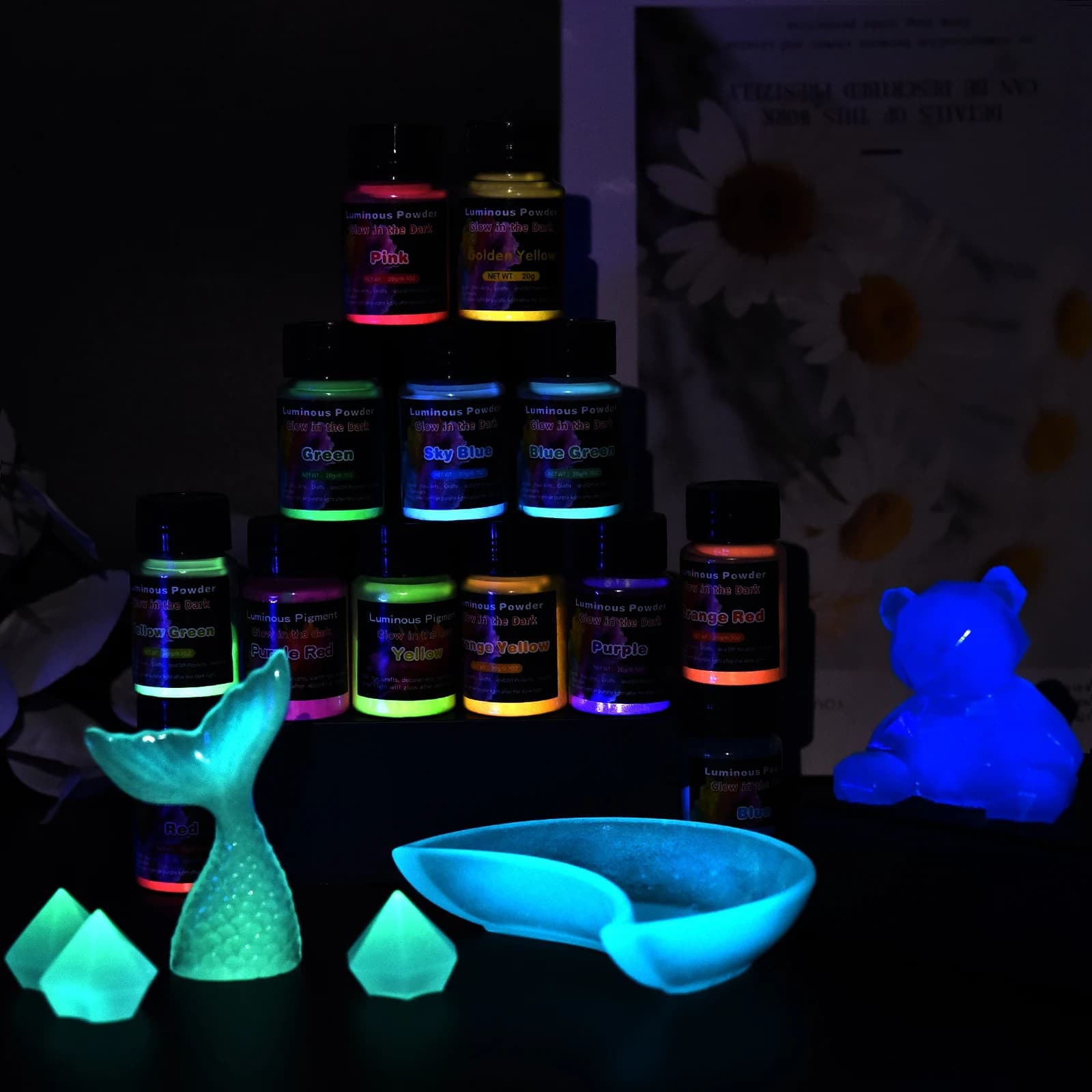 20g Luminoso Glitter Polvere di Fosforo Pigmento di Lunga Durata Bagliore In Scuro Riempitore di Resina Epossidica Per Il Riempimento di Stampi In Resina FAI DA TE artigianato