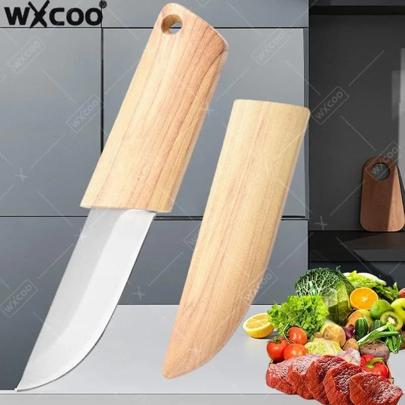 WXCOO Stainless steel fruit knife with lid Kitchen knife Multifunctional pocket knife for cutting meat Kitchen accessories