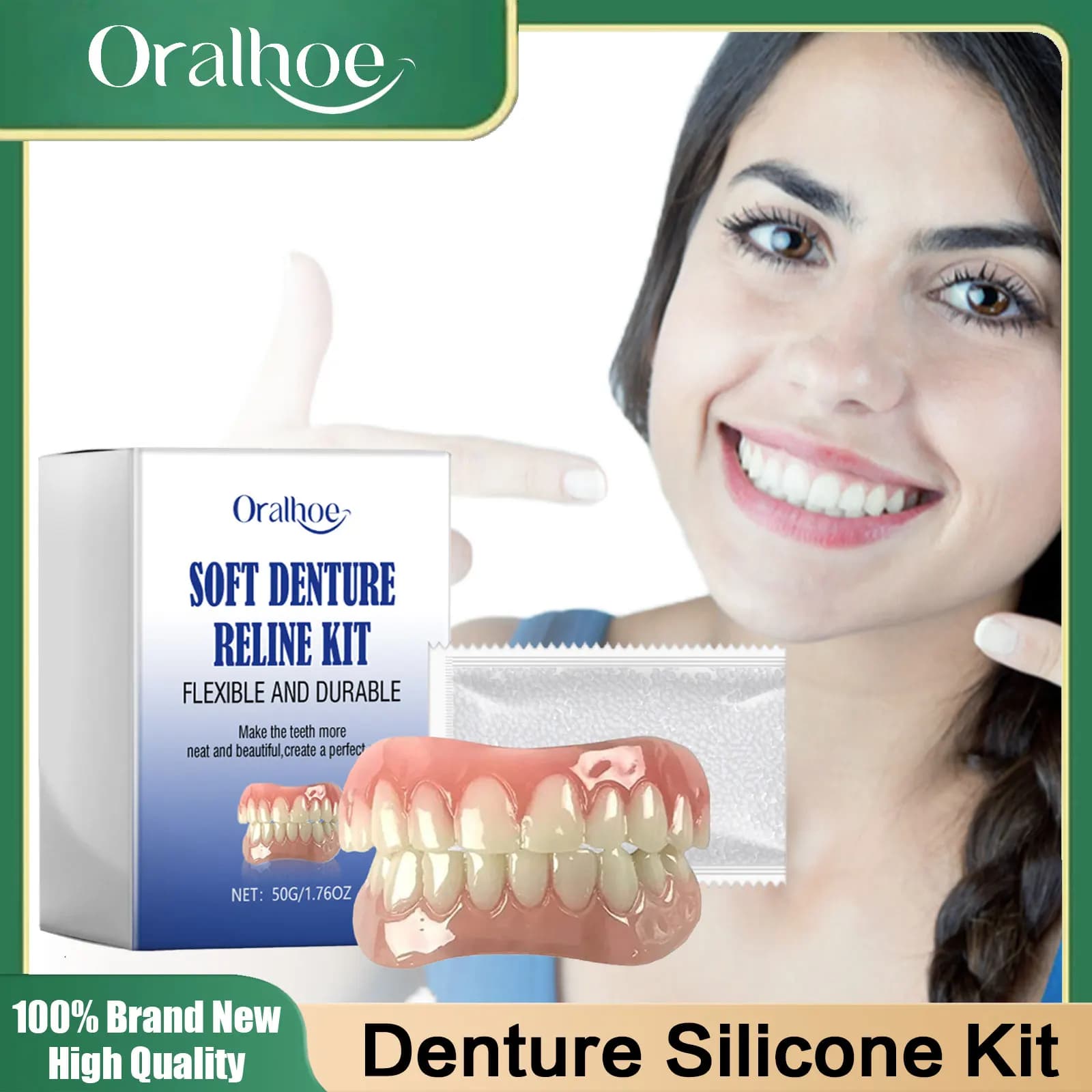 Denti Finti Confortevoli e Sorridenti con Colla per Denti, Faccette Dentali Disposable Superior e Inferiori, Trucco Dentale, Dente Finto Temporaneo
