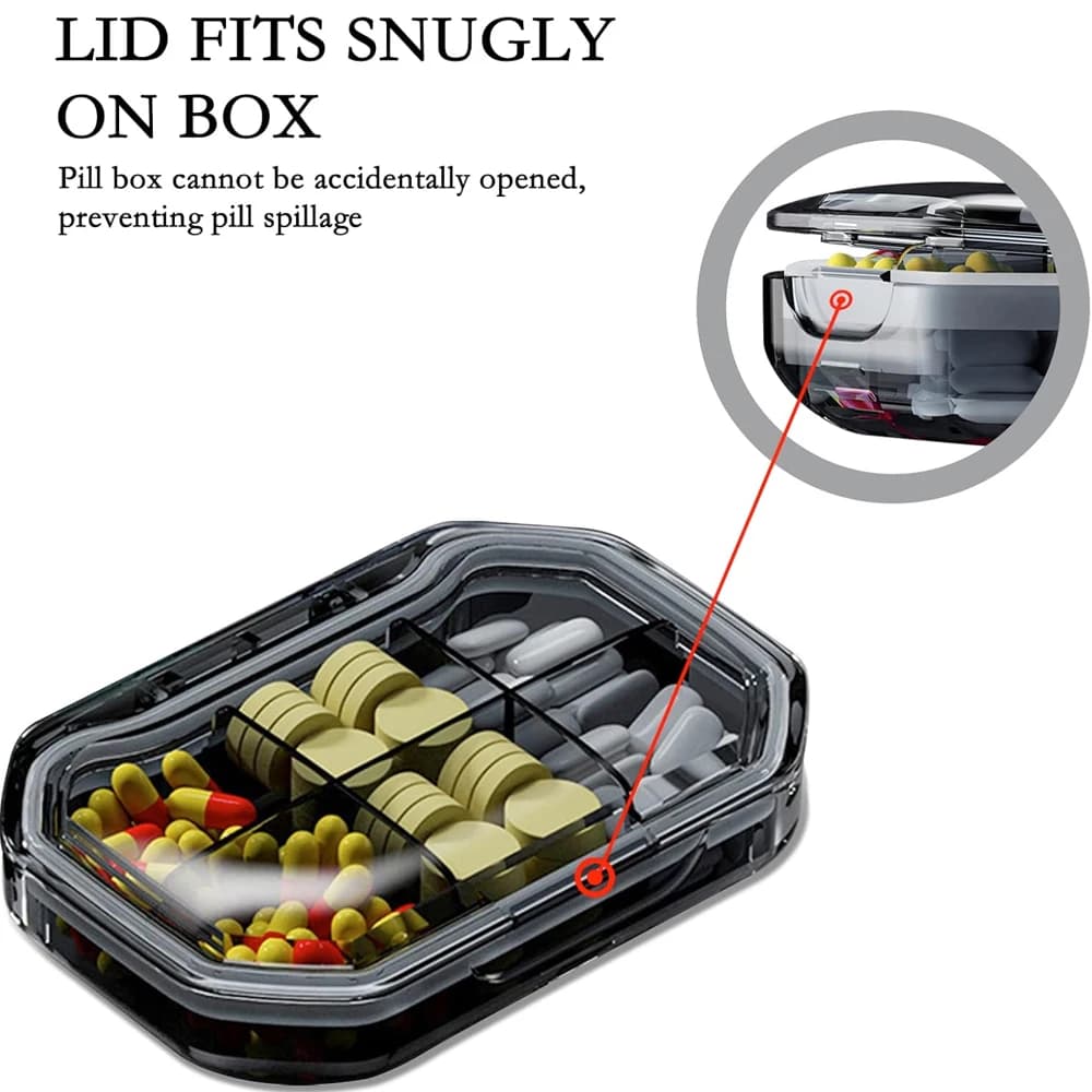 Portapillole da viaggio Portapillole piccolo impermeabile per l'umidità per borsa tascabile Custodia portatile a 6 scomparti Porta vitamine per medicinali
