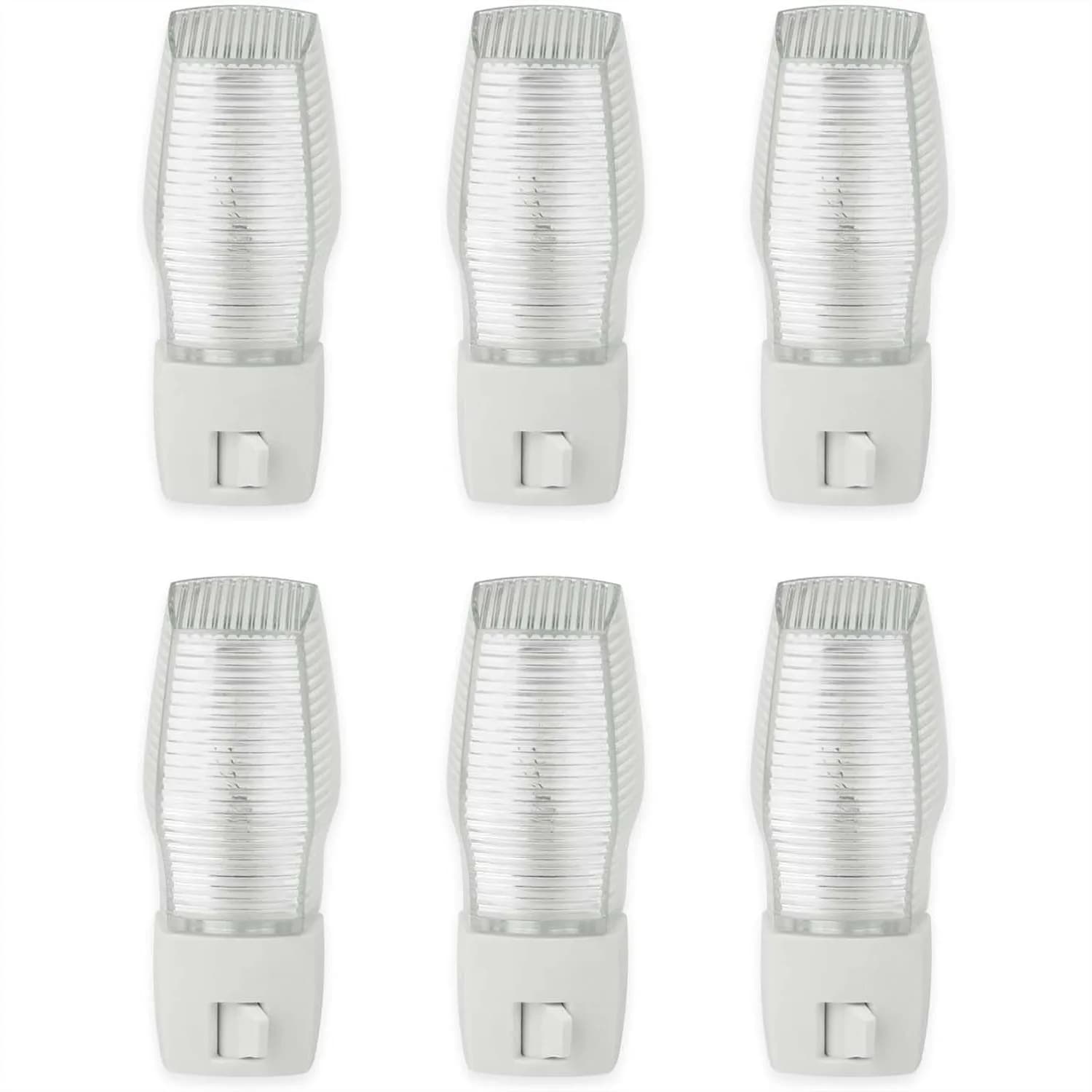 Confezione da 6 luci notturne a spina con interruttore manuale On/Off, lampadina a incandescenza da 7W inclusa, luce gialla calda, certificazione ETL per camera da letto