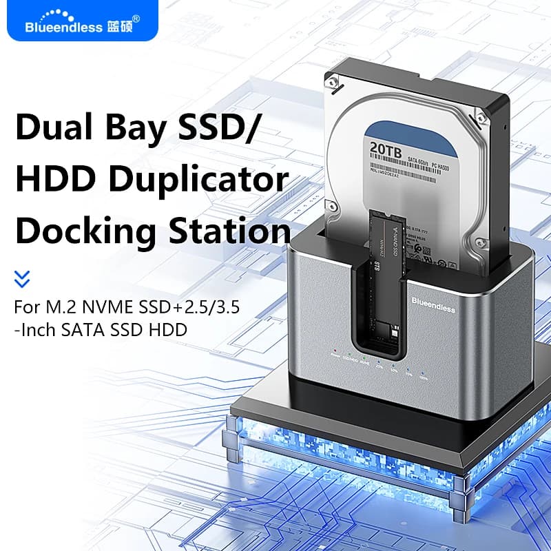 Blueendless offline Clone Funzione M.2 NVME a SATA 2.5 3.5 2.5/3.5 pollici SSD HDD Duplicatore Docking Station Adattatore per custodia