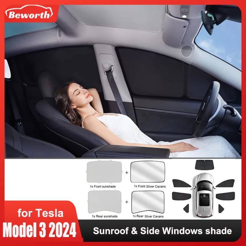 Tenda da sole per Tesla Model 3 Highland 2024 Finestrino laterale Privacy Parasole Lucernario Cieco Tetto apribile Ombreggiatura Net Parabrezza anteriore