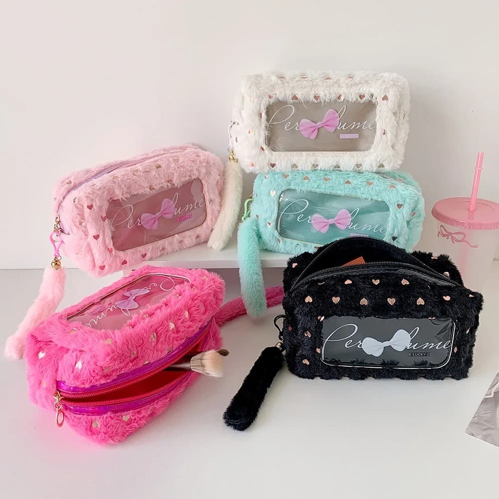 Astuccio per matite portatile con fiocco Borsa per matite multifunzionale di grande capacità Borsa per riporre oggetti stazionari