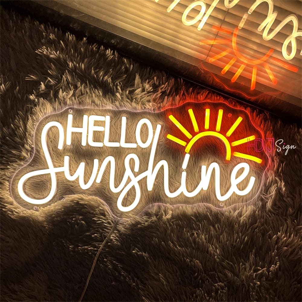 Insegna al neon personalizzata Hello Sunshine Insegna al neon a LED Decorazioni per la sala giochi Camera da letto Decorazioni per la casa Arte della parete Luce al neon Party Bar Regalo di compleanno