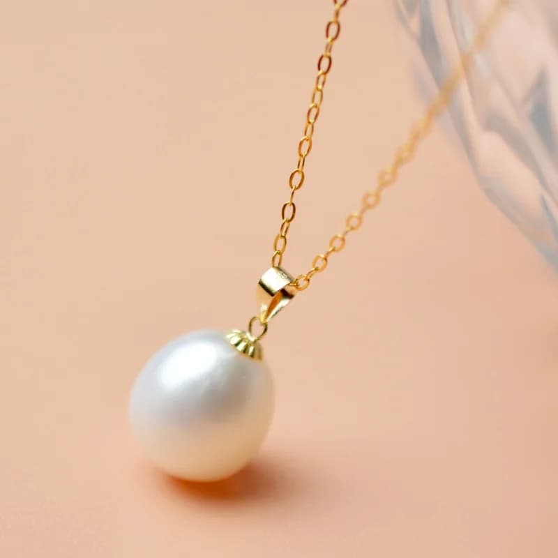 Gioielli raffinati in vero oro 18 carati con perle naturali d'acqua dolce, collana con pendente bianco, rosa, viola, catena placcata oro AU750 D221-1