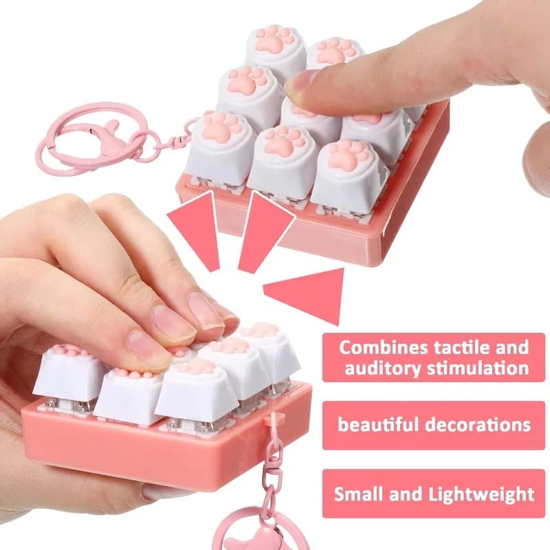 Portachiavi Fidget a Forma di Zampa di Gatto con 9 Tasti, Luce LED, Tastiera Meccanica, Regalo Antistress per Donne, Uomini, Adolescenti e Gamer