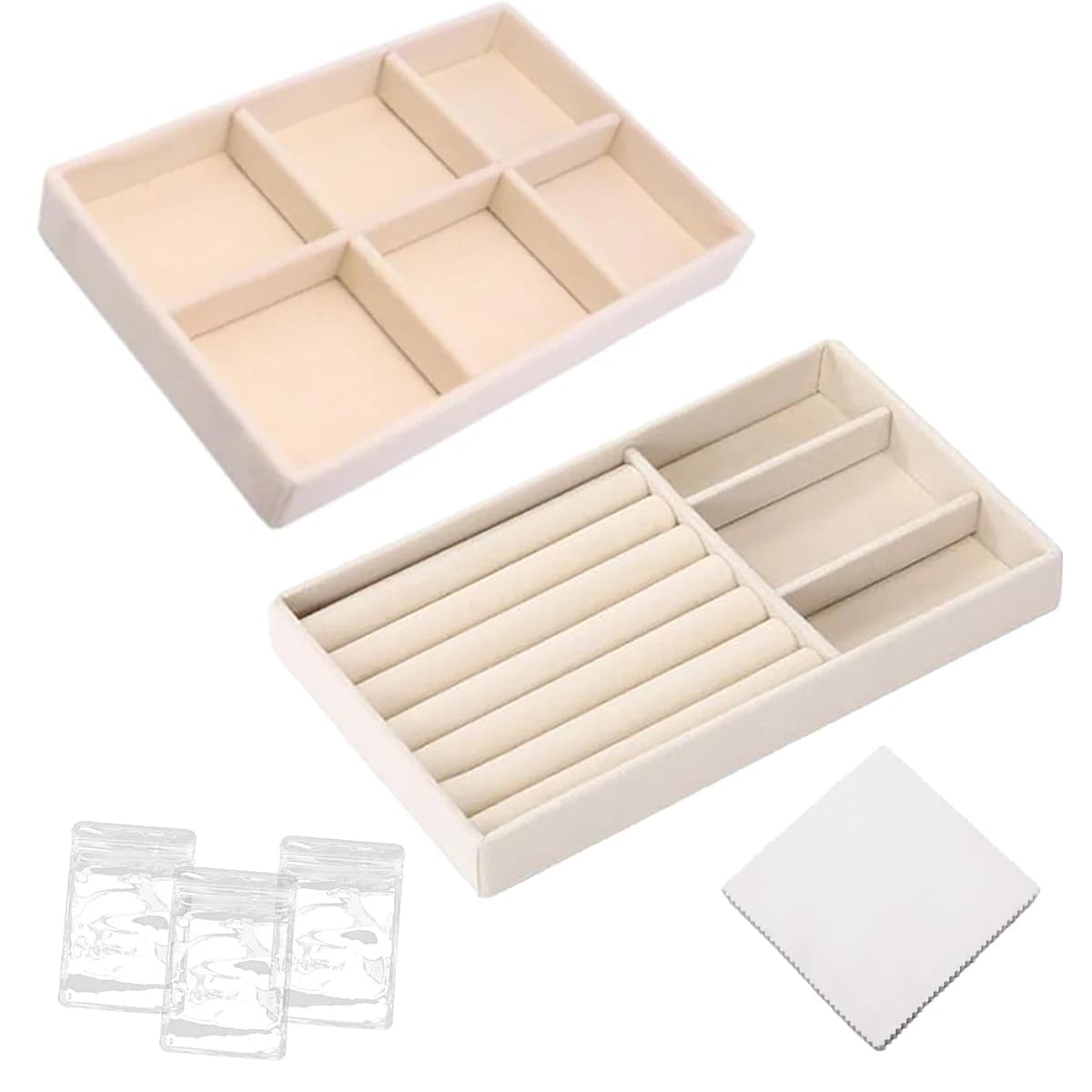 Set di vassoi per esposizione di gioielli in velluto, squisito organizzatore di gioielli, anello portatile, orecchini, scatola di immagazzinaggio per collane, custodia antiossidante