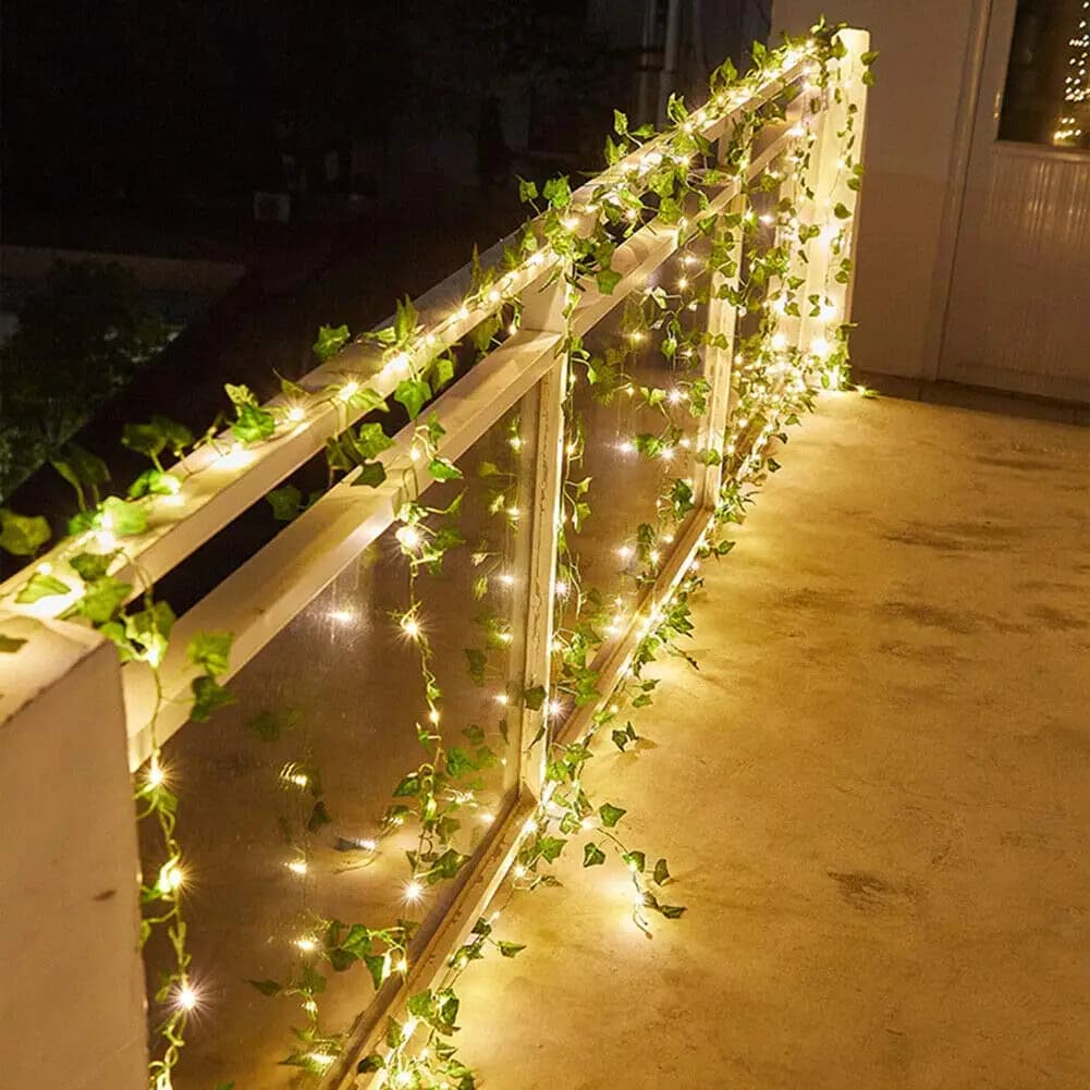 Luce solare a corda Foglia artificiale Fiore Ghirlanda di luce Decorazione natalizia Lampada per tende per camera esterna per giardino di feste di nozze