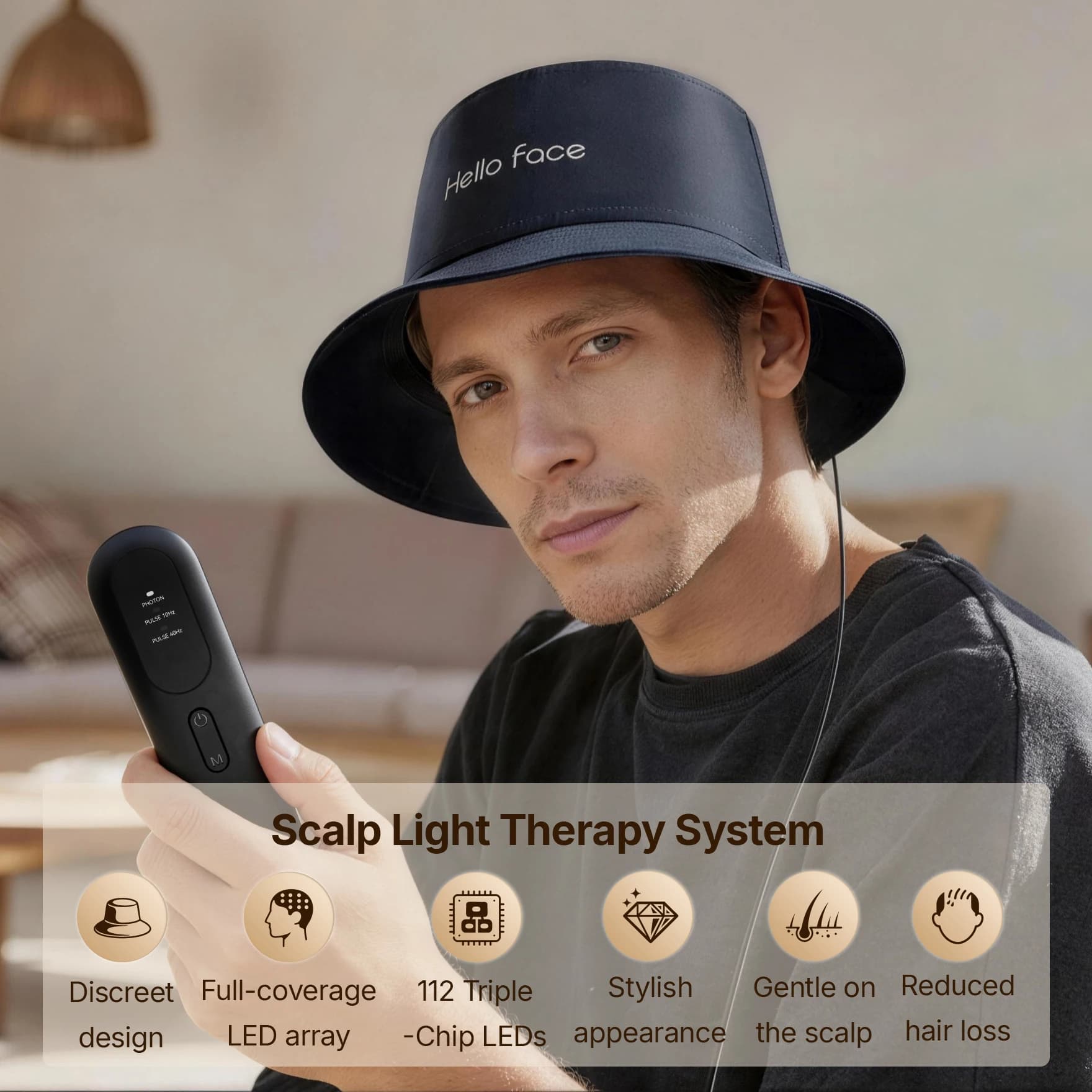 Cappello per Terapia della Luce Rossa 660nm e 850nm per la Crescita dei Capelli con Controller, 336 Chip, Cappello da Pescatore Discreto per Copertura Totale del Cuoio Capelluto