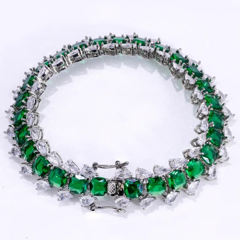 Bracciale in cristallo taglio smeraldo da donna, catena a maglie da tennis con pietre preziose quadrate di lusso, eleganti gioielli firmati regalo di nozze per ragazza