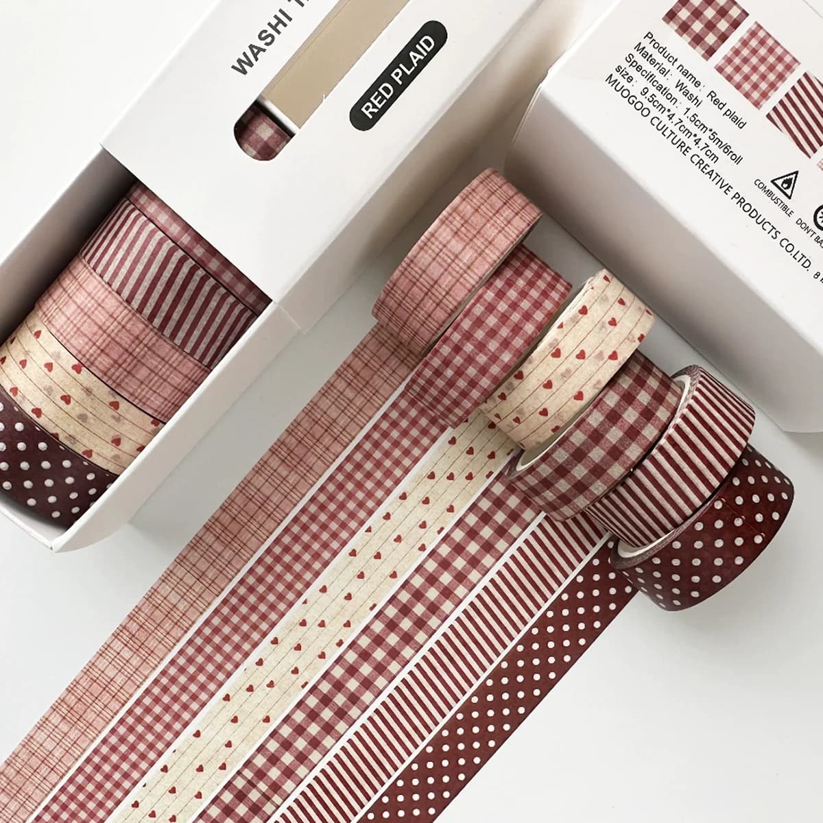 6 Rolls Plaid Polka Dot Washi Tape Set 1.5cm*5m Decorative Strips for Scrapbook Planner Journaling DIY Craft Planner Accessories