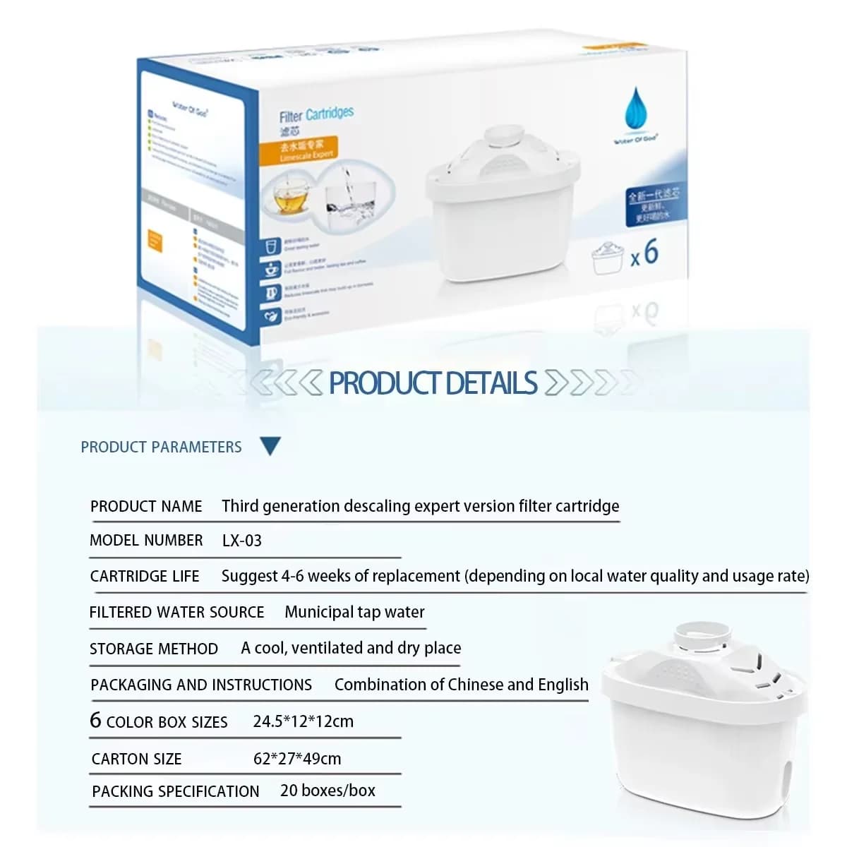 6 cartucce filtranti per l'acqua compatibili Brita Maxtra; Riduce il sarro; Efficienza ottimale della caraffa Brita; Idratazione pura; Confezione da