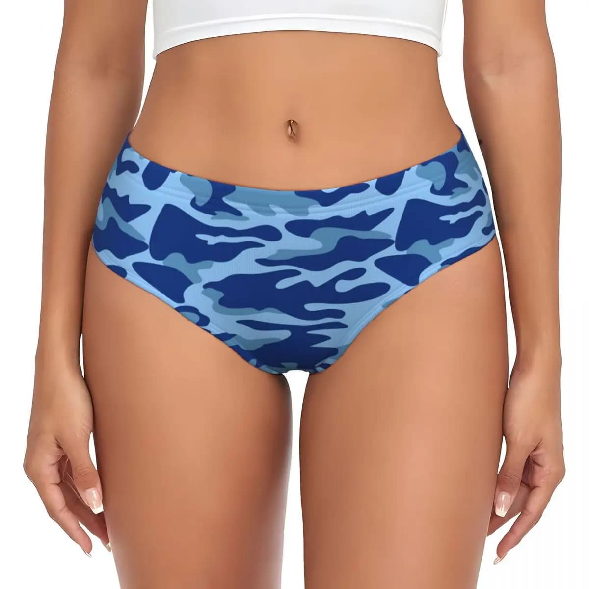 Customized Modern Blue Mimetic Short Mutches Women's Breathable Elastic Underwear For Valentine's Gift Panties For Wife