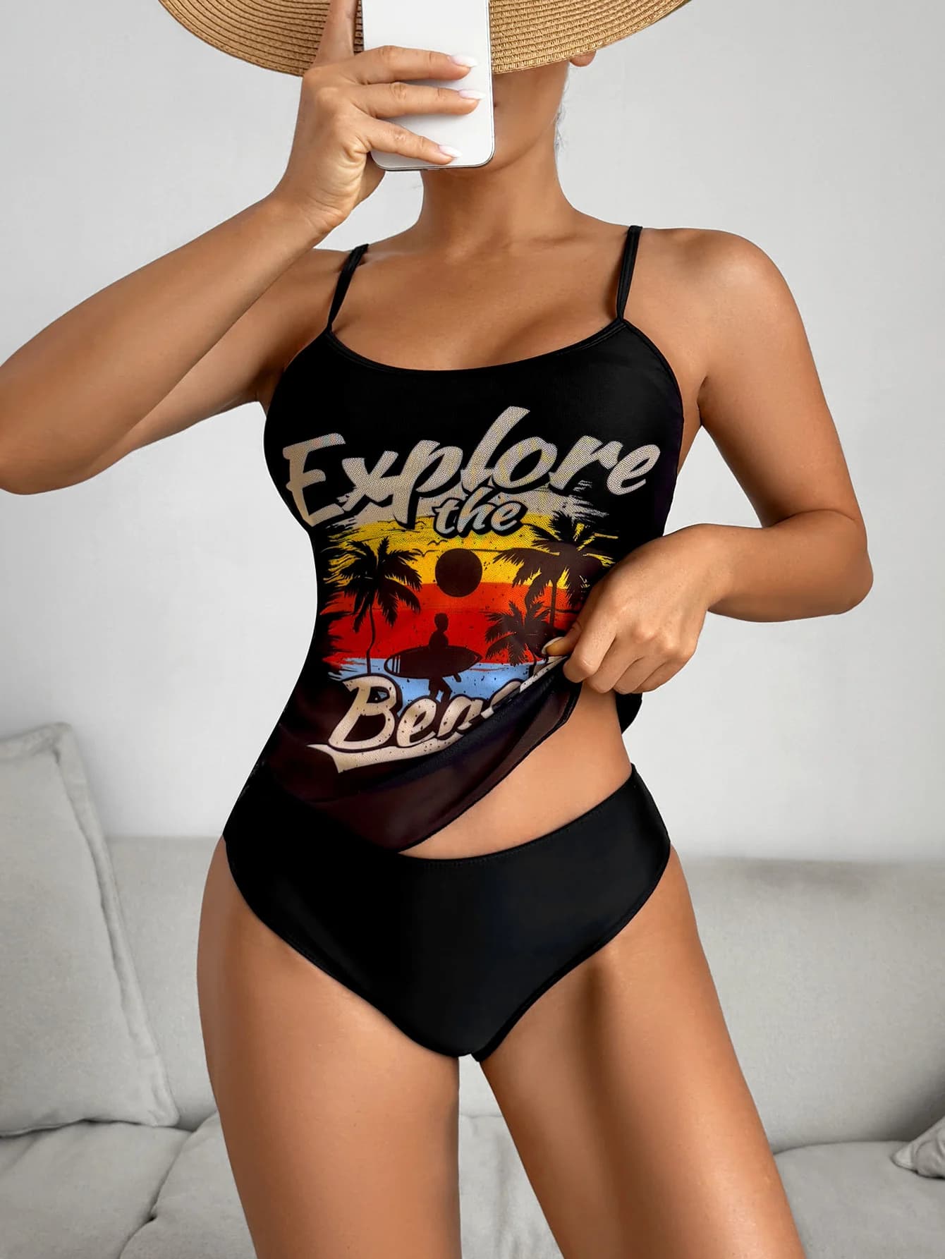 Costume da bagno tankini a rete con stampa 2026 da donna, due pezzi, per nuoto e spiaggia, taglia XL