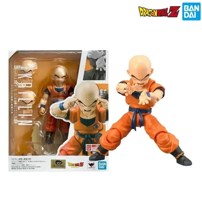 100% Original Bandai S.H.Figuarts Dragon Ball Z Krillin Movable Action Figure Extra Faces Hands Anime Collectible Display Model