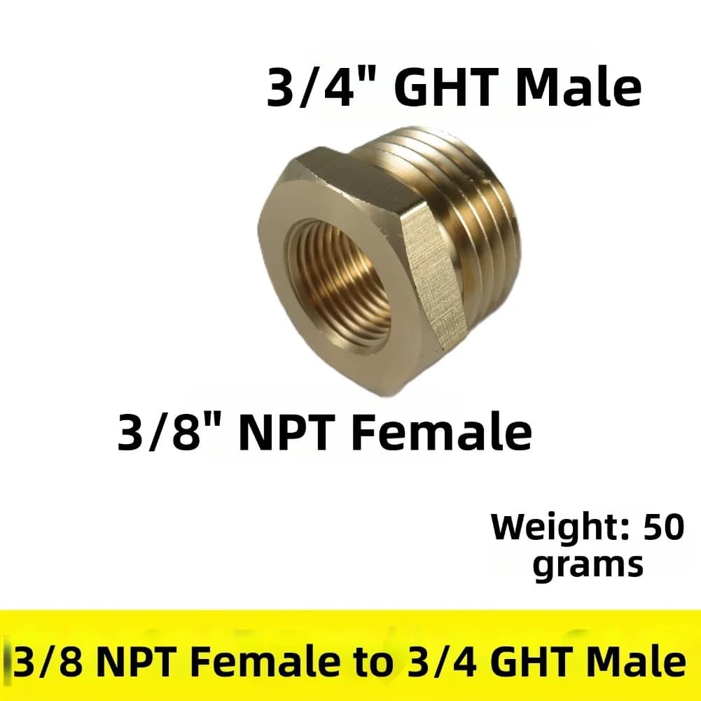 Set of 4 Hexagonal Brass Fittings, 3/4''' GHT Male 3/8'' NPT Female, Pipe Connector