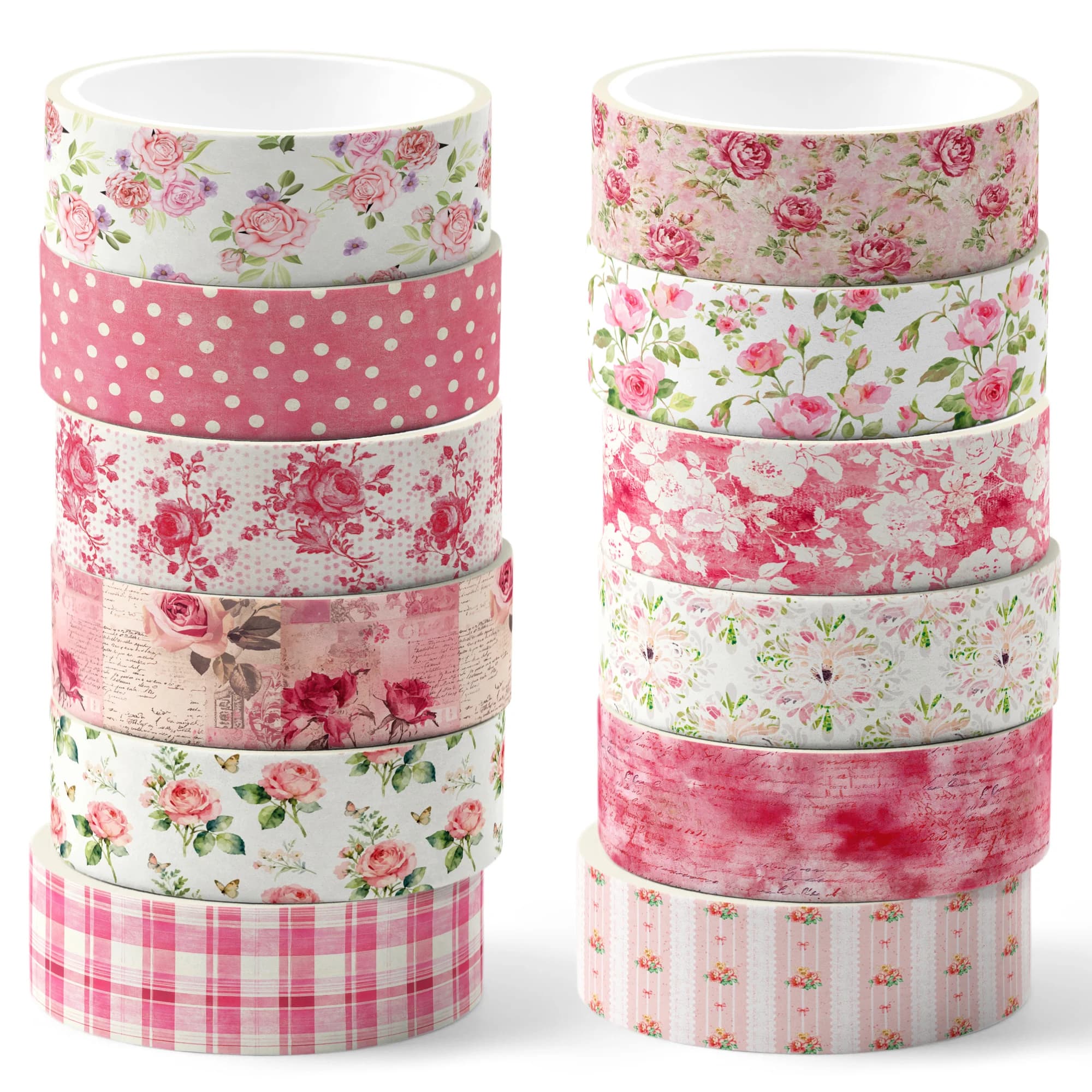 12 Rolls Retro Floral Themed Washi Tape Set,Decorative Paper Stickers,DIY Craft Tape for Gift Wrapping, Scrapbooking Supplies