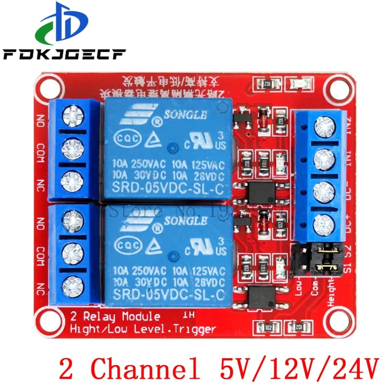 2-channel relay module card screen 5V 12V 24V with support for high and low level Trigger photo coupling for Arduino