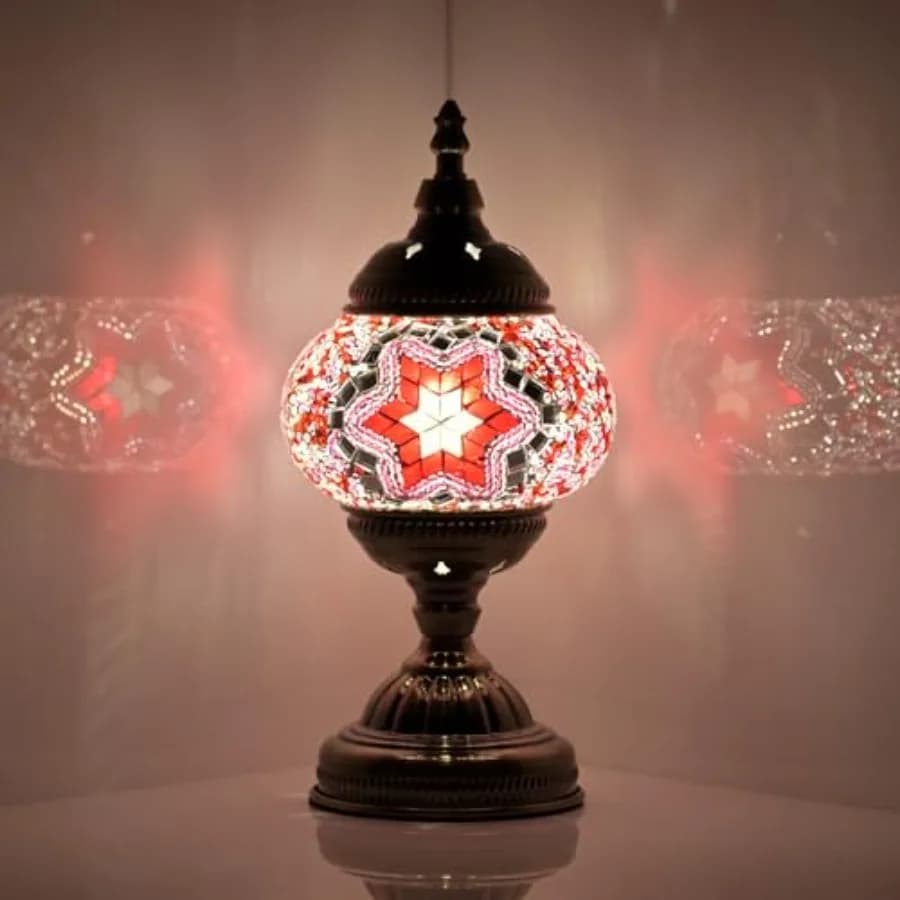 Lampada da Tavolo Turca Marocchina con Paralume in Vetro Mosaico Fatto a Mano, Stile Tiffany, Vetro Colorato Bohémien, Lampada Decorativa da Scrivania