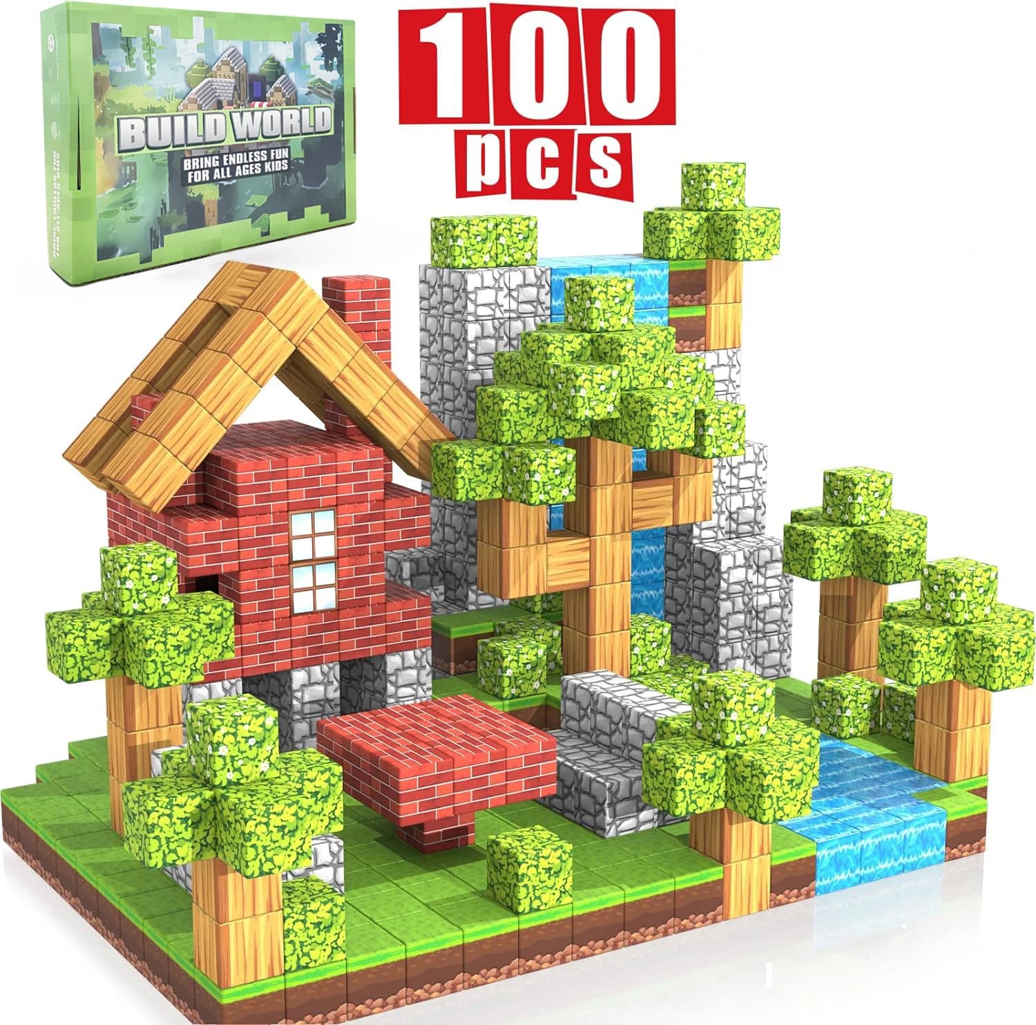100PCS Blocchi Magnetici Giocattolo Costruire Miniera Magnete Mondo Set per Ragazzi Ragazze STEM Cubi Sensoriali Montessori per I Più Piccoli Regalo