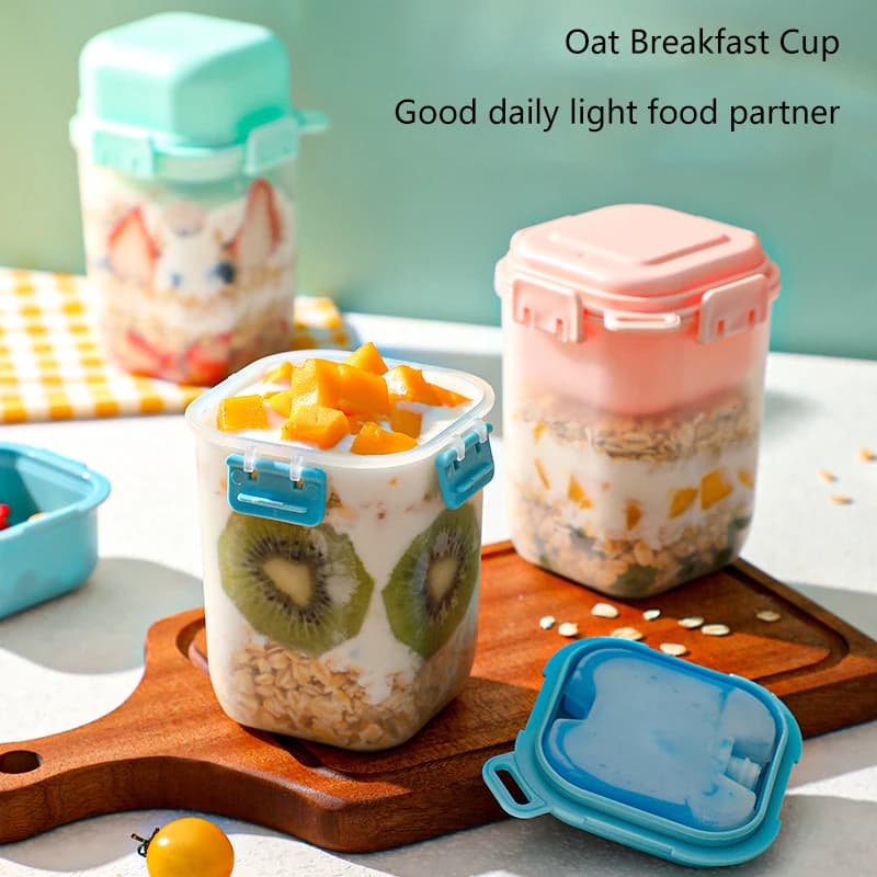 Tazze da colazione portatili farina d'avena cereali noci Yogurt insalata contenitore Set con forchetta scuola Lunch Box conservazione degli alimenti Bento Box