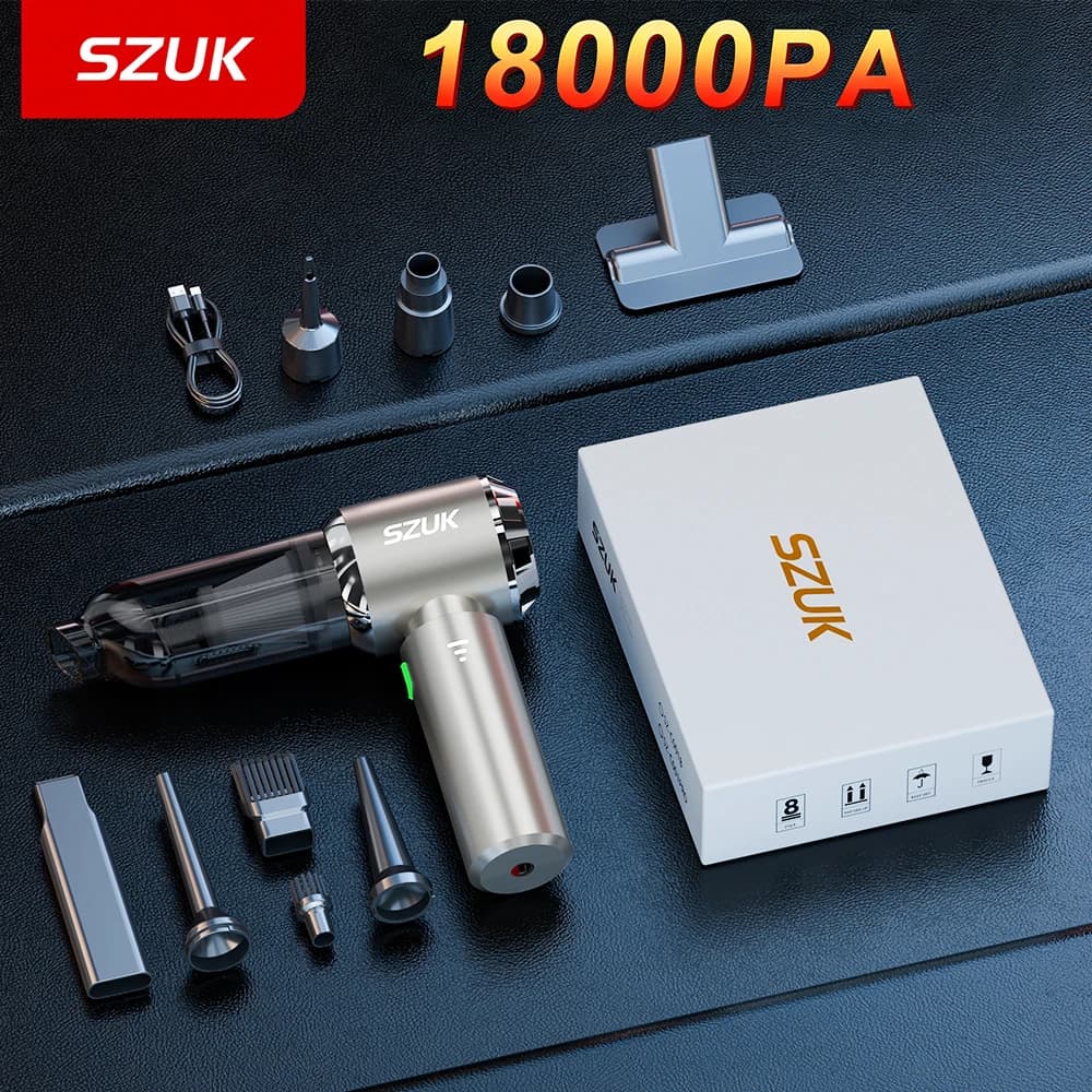Aspirapolvere per Auto SZUK 18000Pa, Potente Mini Aspirapolvere, Macchina per Pulizia con Forte Aspirazione, Portatile e Senza Fili