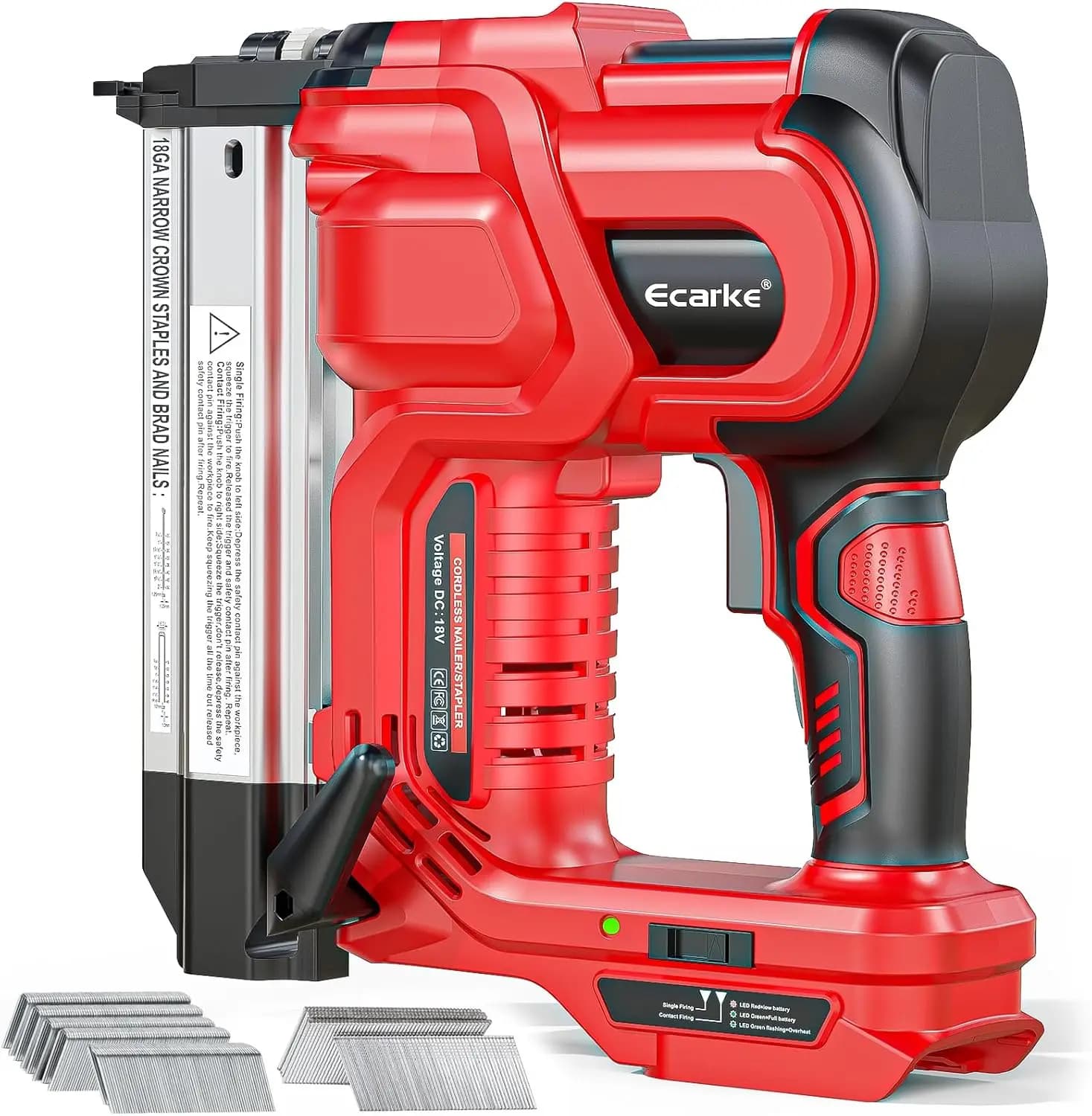 Chiodatrice/Graffatrice a Batteria 2-in-1 da 2 Pollici, Calibro 18, per Finiture in Legno Fai-da-te, con 2 Modalità di Sparo, 1000 Chiodi