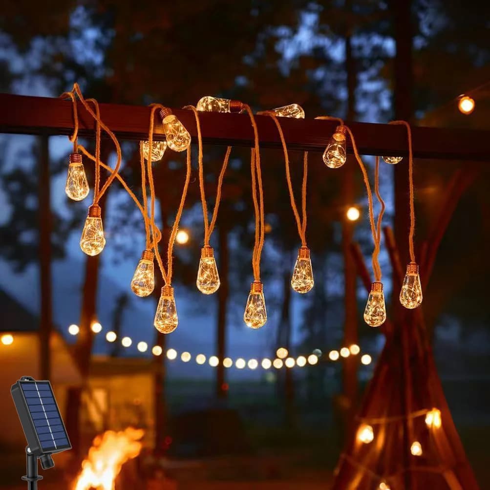Luce solare per patio 7m 16 lampadine 8 modalità Fata luce Lampada esterna impermeabile per recinzione da giardino Balcone Festa Decorazioni natalizie