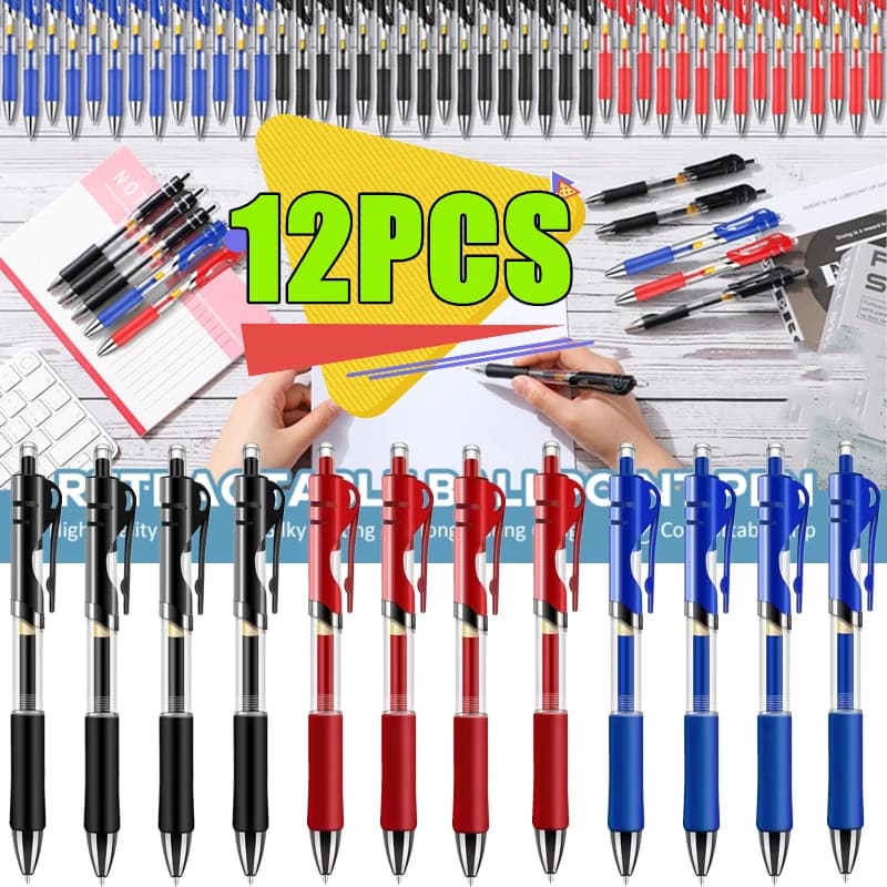 1-12PCS Retrattile Rosso Blu Nero Inchiostro Penne Gel Colorate Estetica Cancelleria Penna Forniture Penna A Sfera Ufficio Matita di Scrittura Scuola
