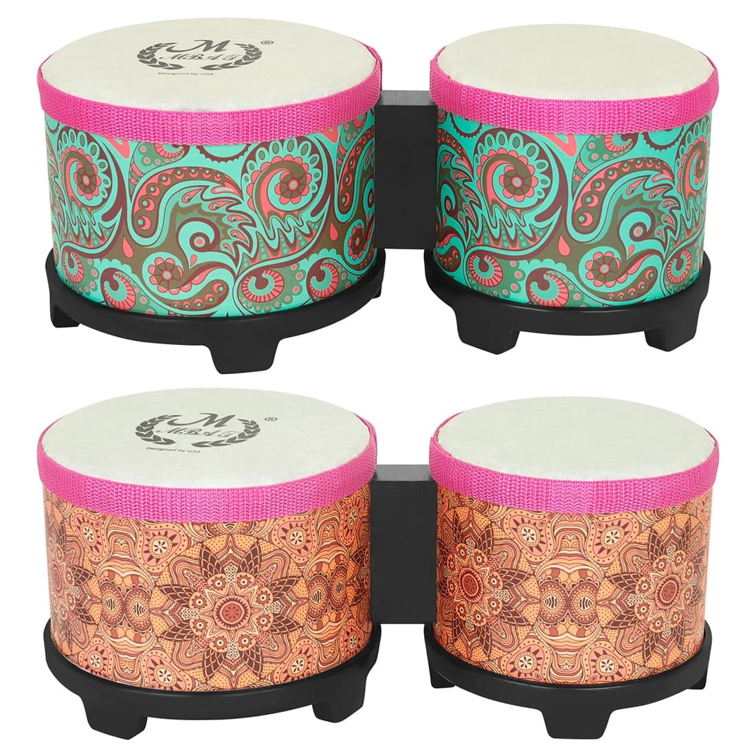Bongo Drum 5 + 6 pollici collegato tamburo a mano sintonizzabile tamburo africano strumento a percussione professionale per regali adulti principianti