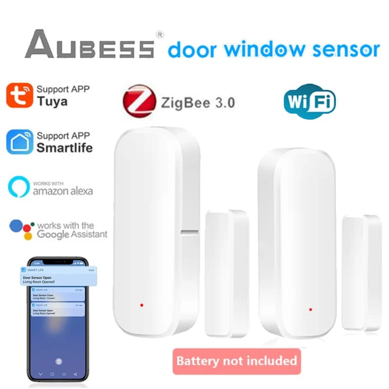Aubess Zigbee/WiFi Tuya Sensore Porta Intelligente Finestra Porta Aperta Chiusa Rilevatori Smart Home, Casa Intelligente di Controllo Remoto tramite Alexa Google SmartLife